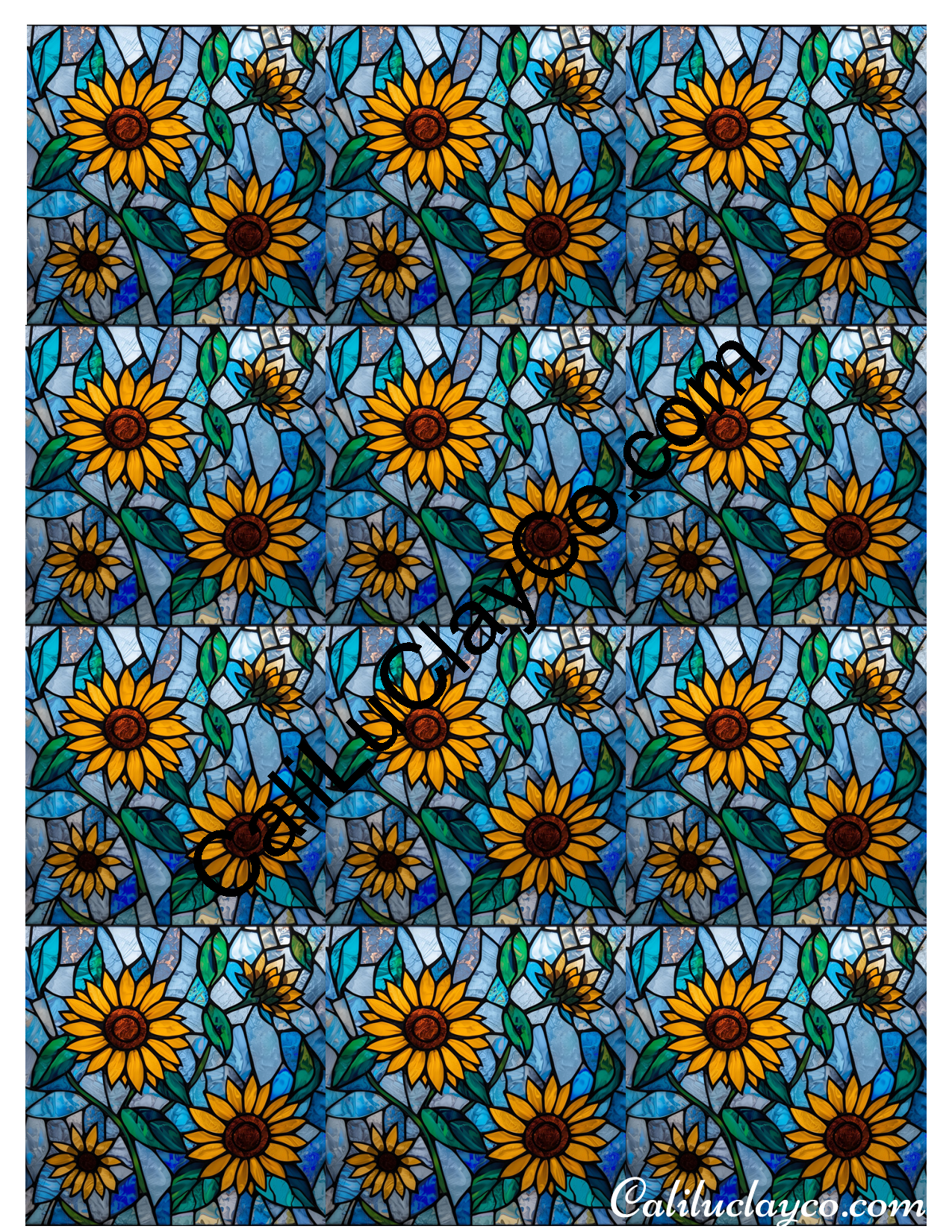 Sunflower Stained Glass #1 MULTI Left & Right Polymer Clay Water-Soluble Transfer Sheet / Tattoo Paper