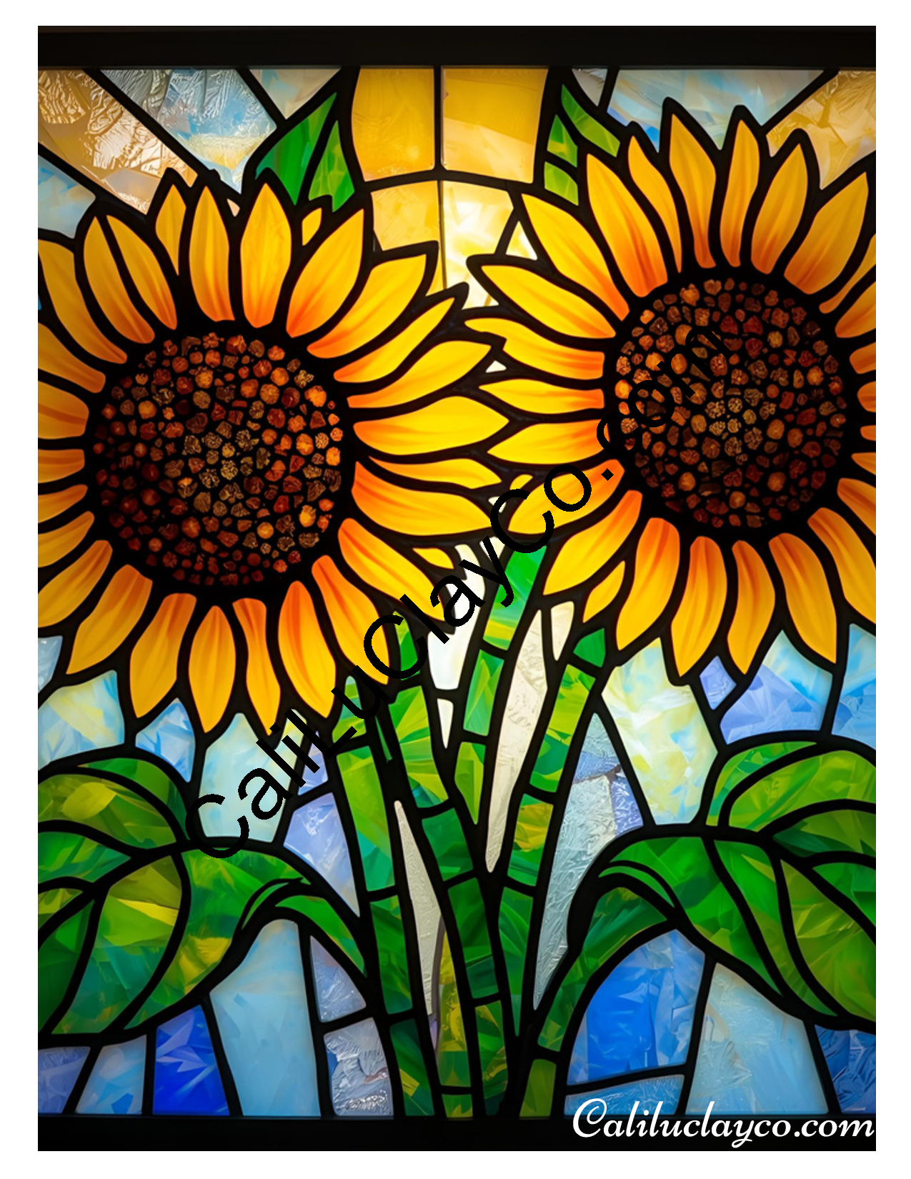 Sunflower Stained Glass #2 Left & Right Polymer Clay Water-Soluble Transfer Sheet / Tattoo Paper