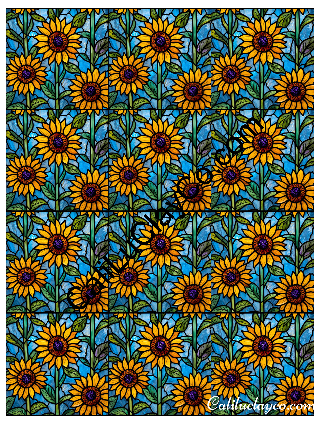 Sunflower Stained Glass #4 MULTI Polymer Clay Water-Soluble Transfer Sheet / Tattoo Paper