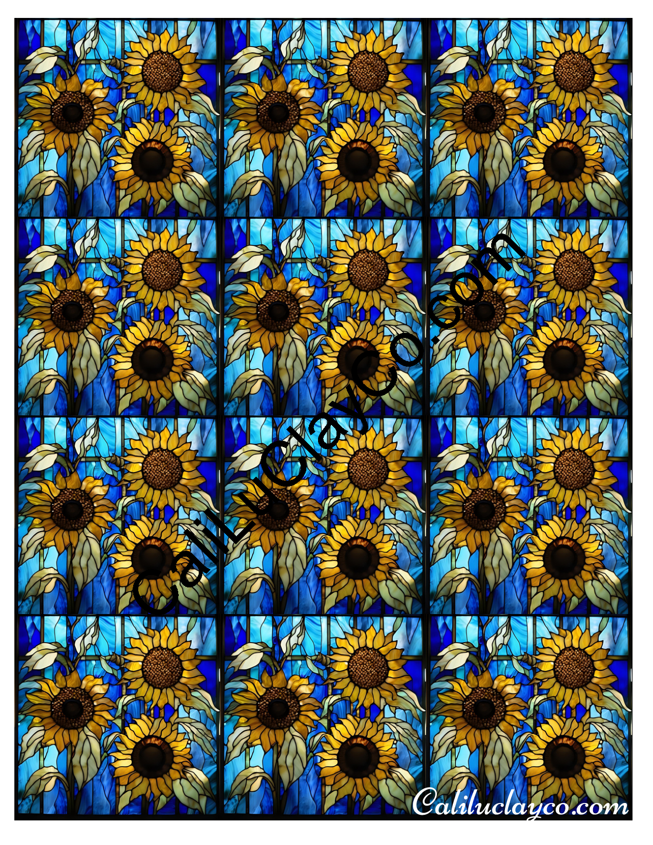 Sunflower Stained Glass #5 MULTI Polymer Clay Water-Soluble Transfer Sheet / Tattoo Paper