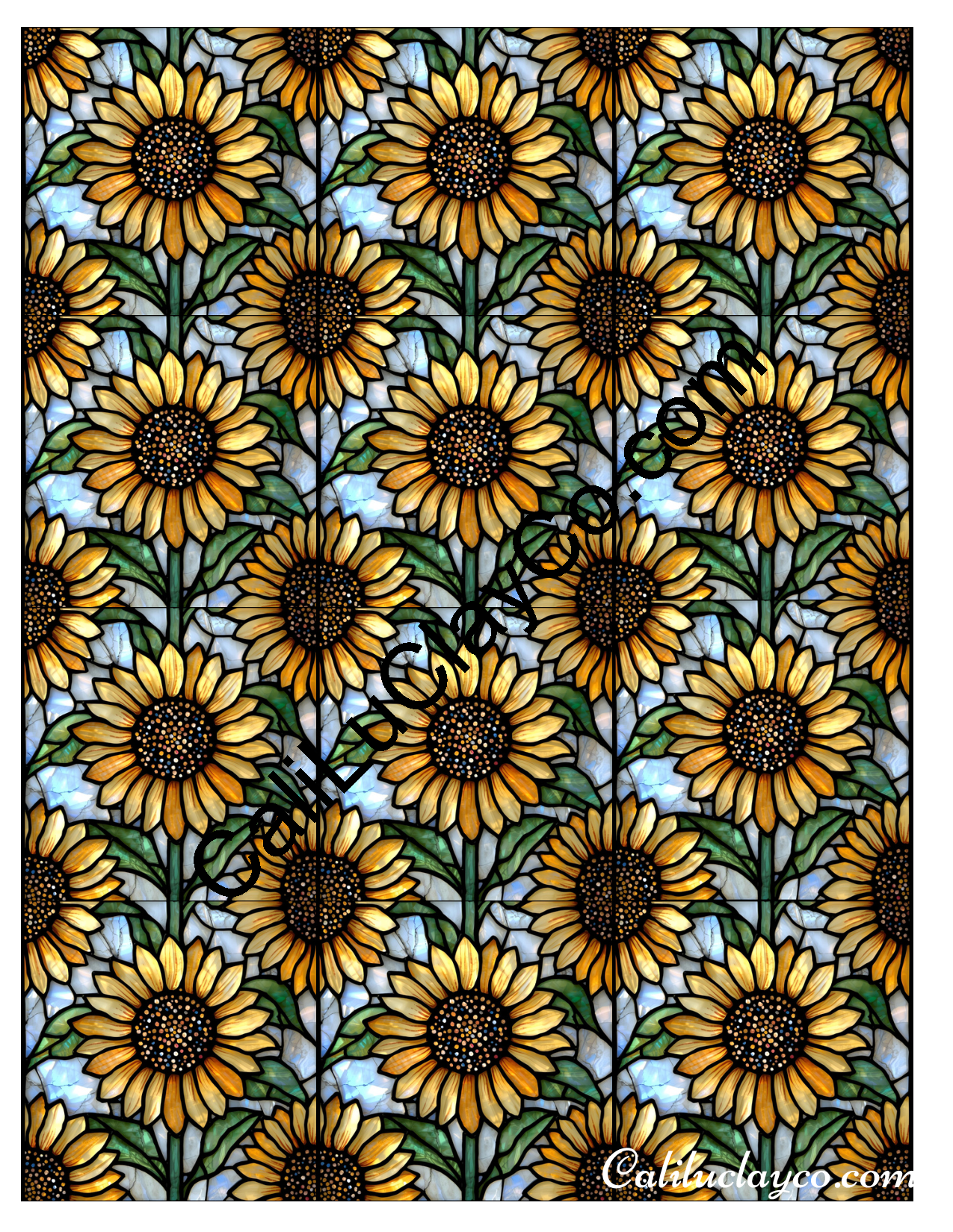 Sunflower Stained Glass #7 MULTI Polymer Clay Water-Soluble Transfer Sheet / Tattoo Paper