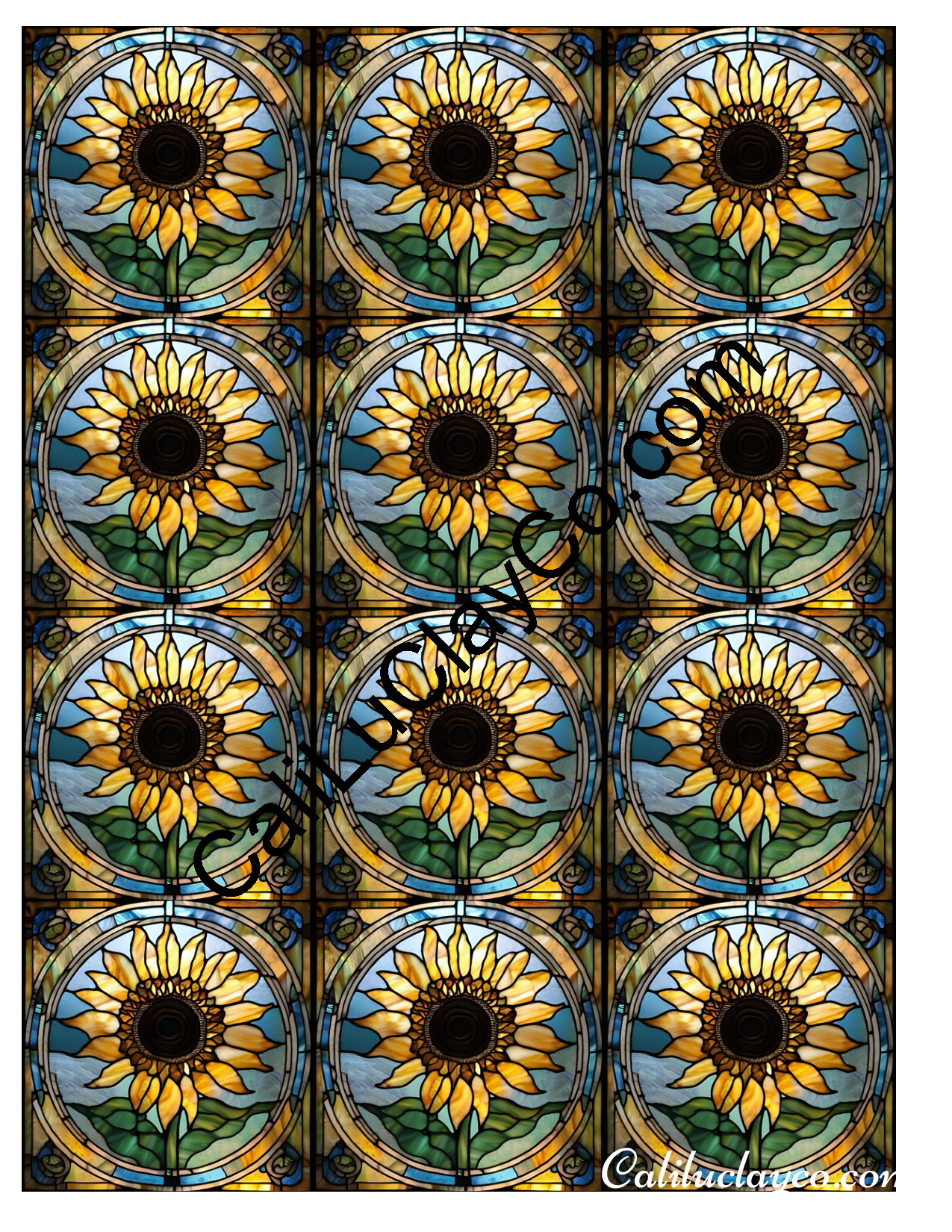 Sunflower Stained Glass #9 MULTI Polymer Clay Water-Soluble Transfer Sheet / Tattoo Paper