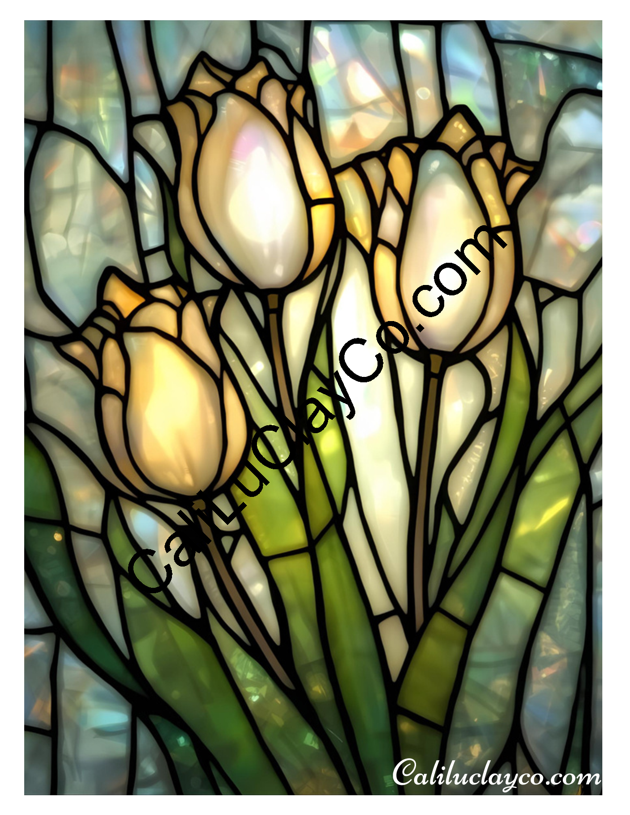 Tulips Stained Glass #2 Left & Right Polymer Clay Water-Soluble Transfer Sheet / Tattoo Paper