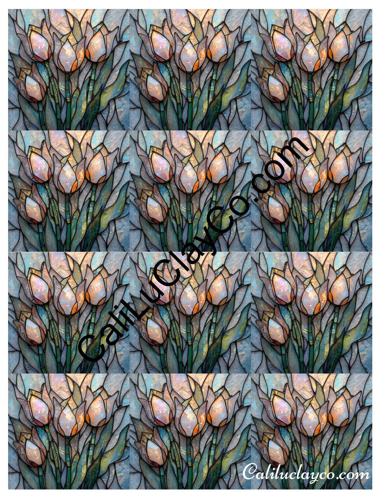 Tulips Stained Glass #4 MULTI Left & Right Polymer Clay Water-Soluble Transfer Sheet / Tattoo Paper