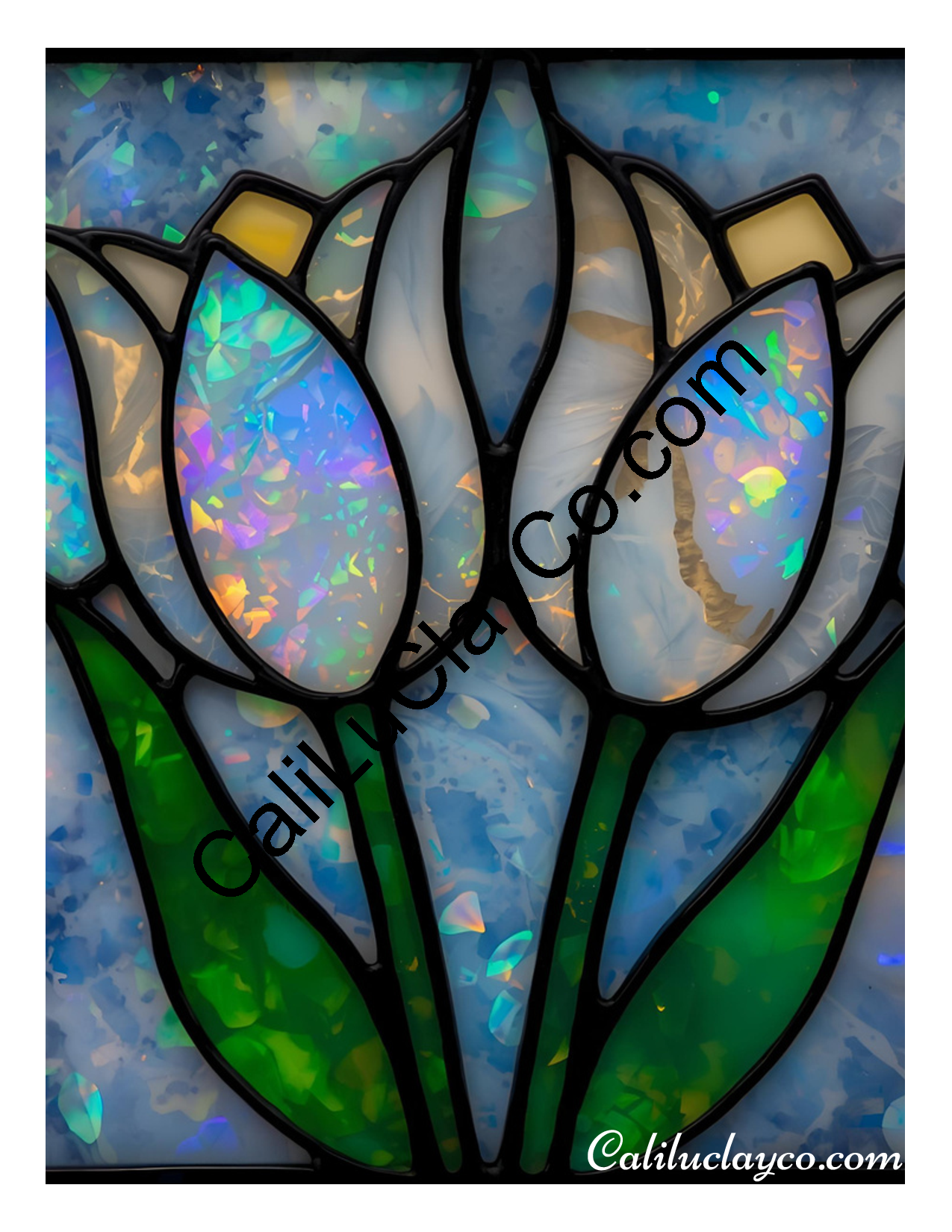 Tulips Stained Glass #10 Original Polymer Clay Water-Soluble Transfer Sheet / Tattoo Paper
