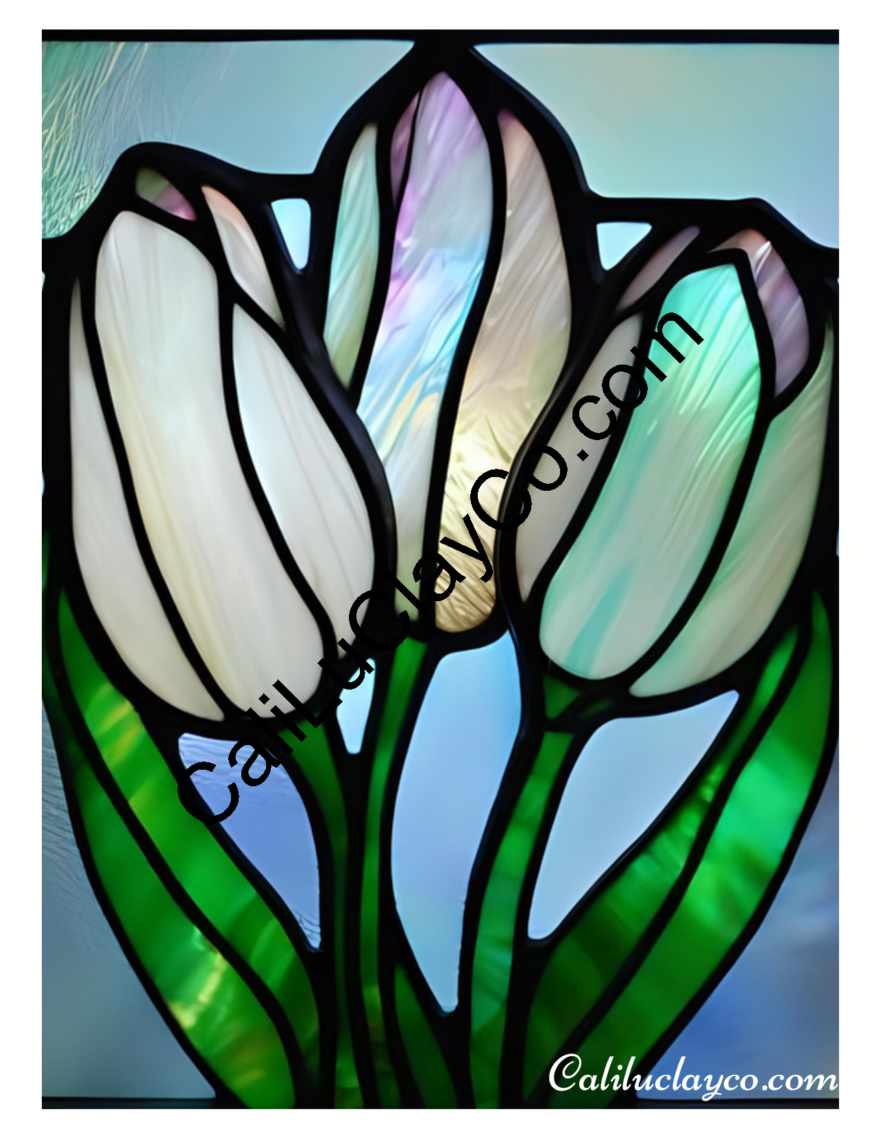 Tulips Stained Glass #11 Polymer Clay Water-Soluble Transfer Sheet / Tattoo Paper