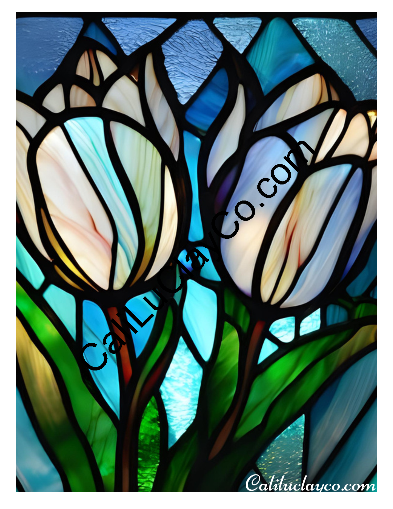 Tulips Stained Glass #12 Polymer Clay Water-Soluble Transfer Sheet / Tattoo Paper