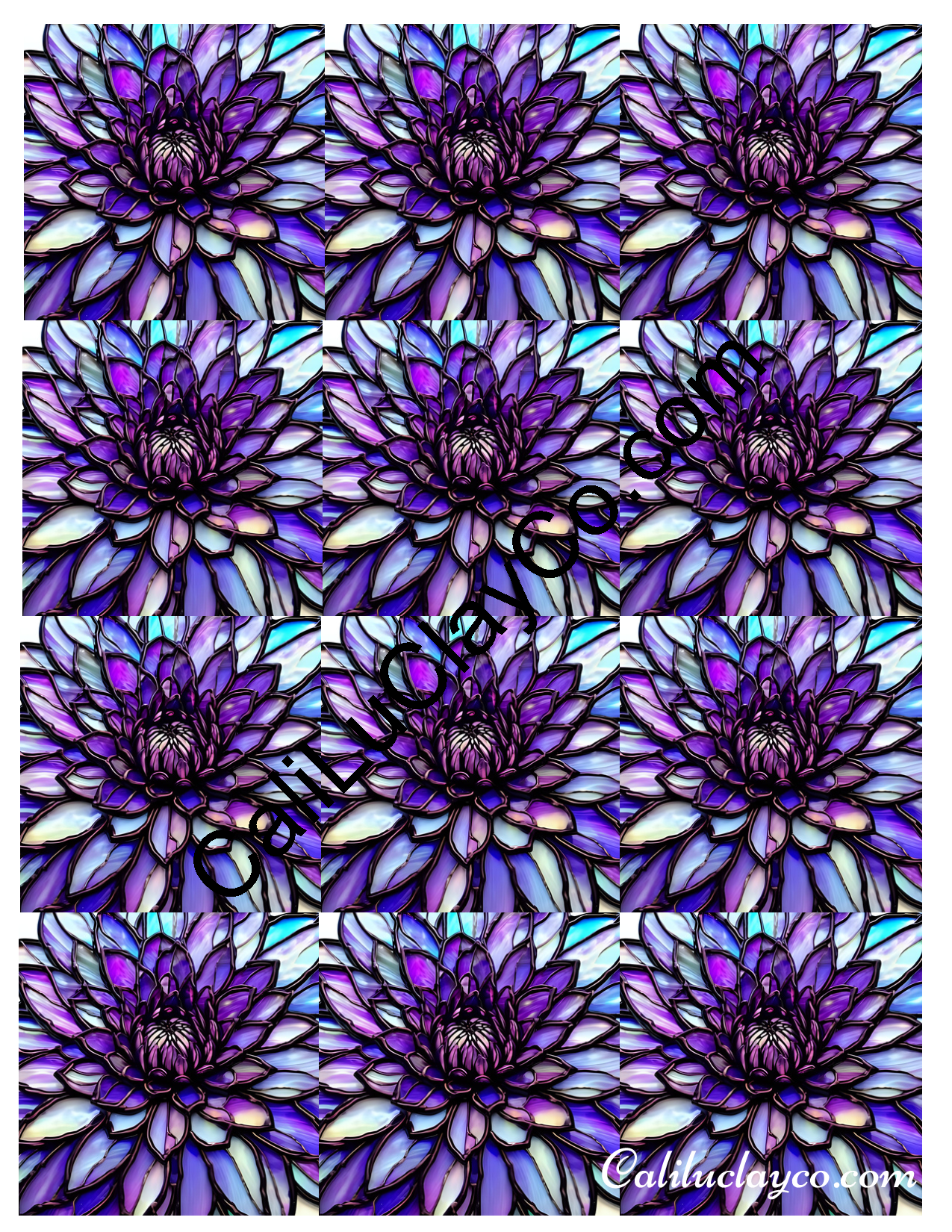 Floral Stained Glass #29 MULTI Left & Right Polymer Clay Water-Soluble Transfer Sheet / Tattoo Paper