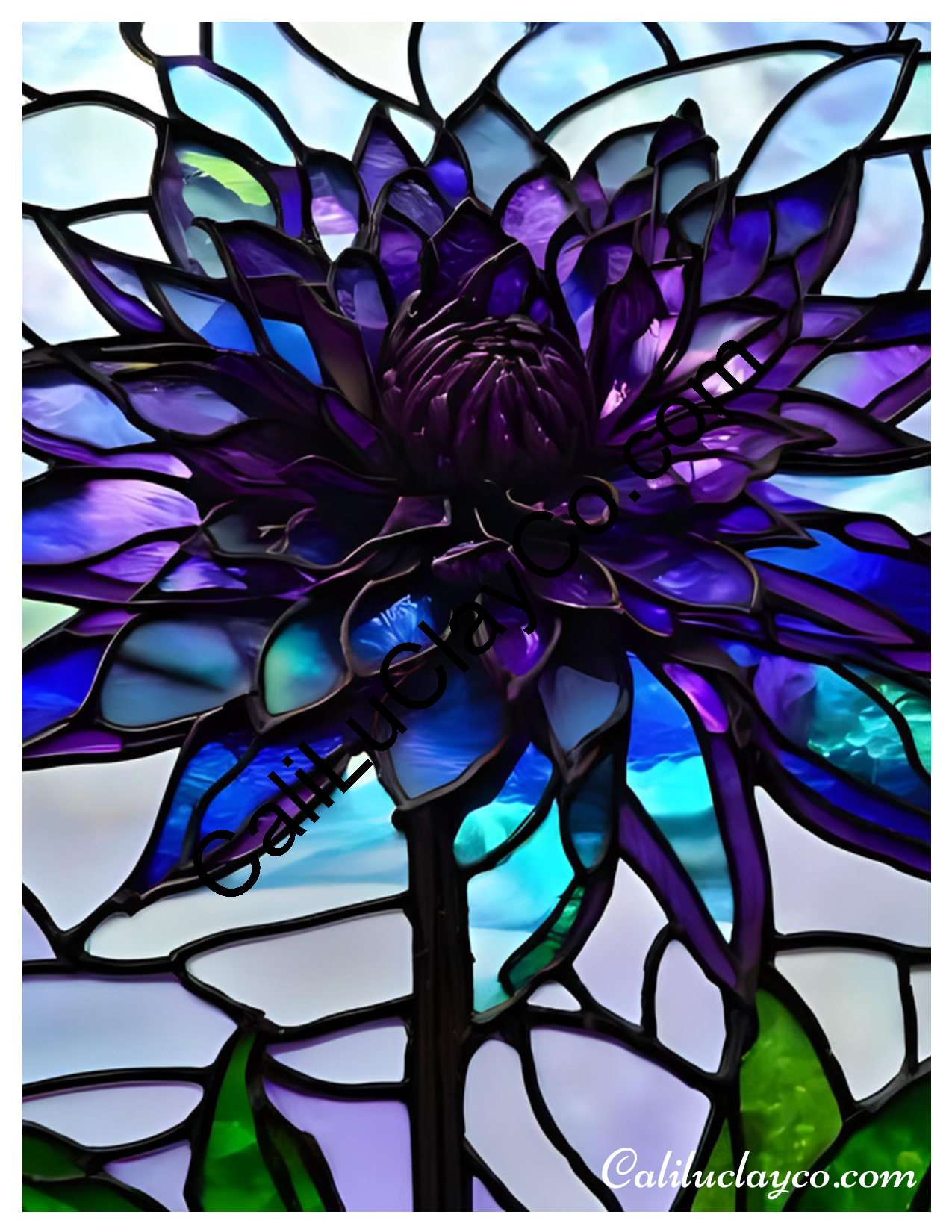 Floral Stained Glass #30 Left & Right Polymer Clay Water-Soluble Transfer Sheet / Tattoo Paper