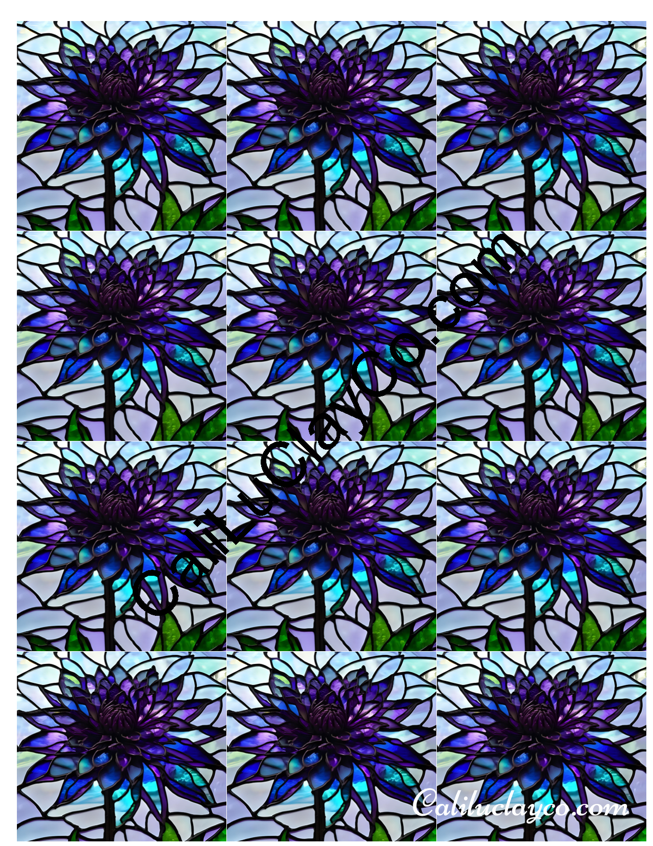 Floral Stained Glass #30 MULTI Left & Right Polymer Clay Water-Soluble Transfer Sheet / Tattoo Paper