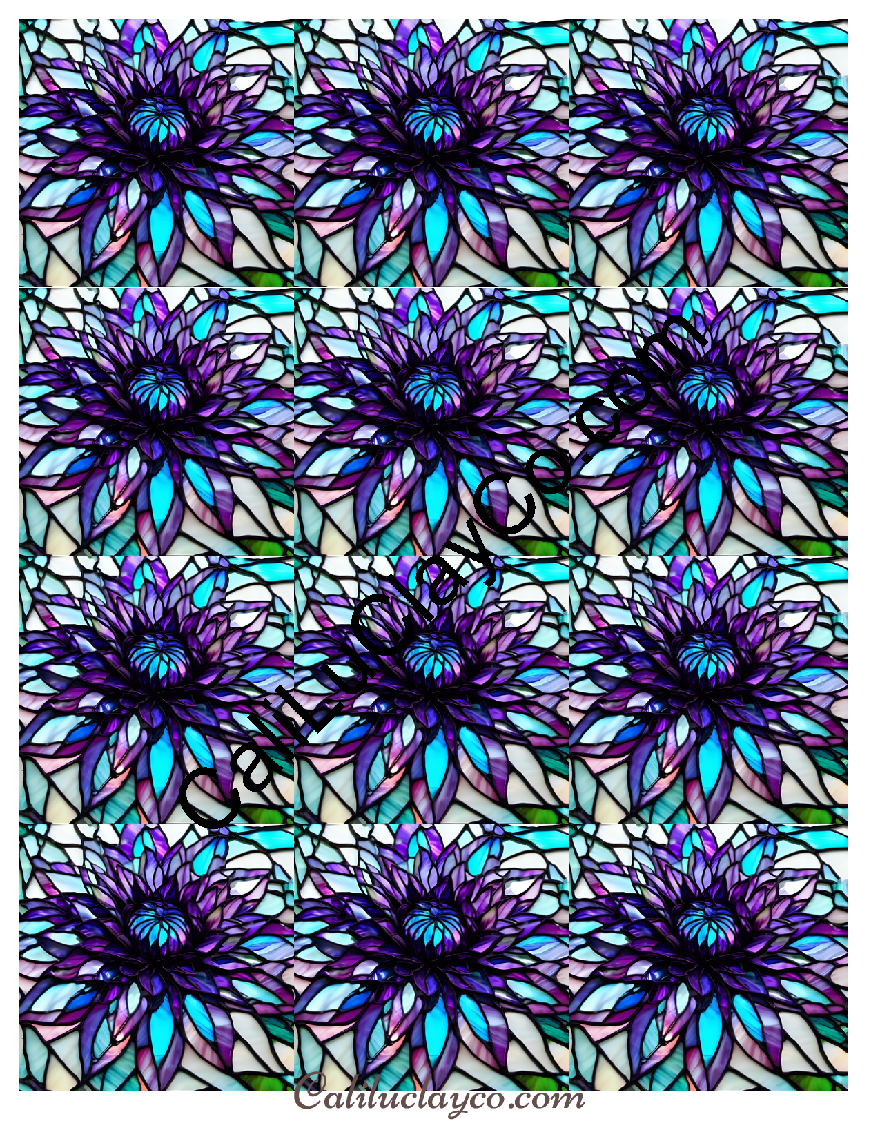 Floral Stained Glass #31 MULTI Left & Right Polymer Clay Water-Soluble Transfer Sheet / Tattoo Paper
