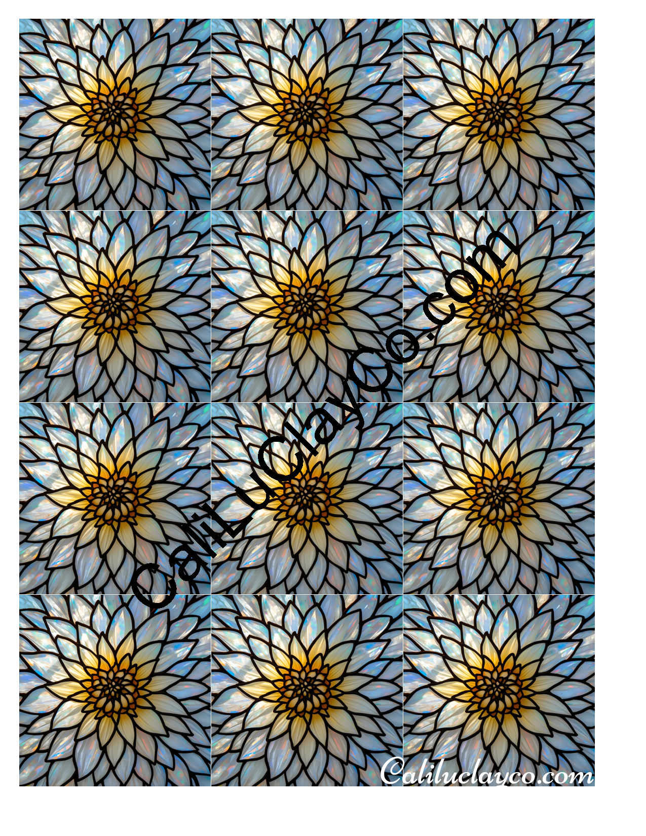 Floral Stained Glass #33 MULTI Left & Right Polymer Clay Water-Soluble Transfer Sheet / Tattoo Paper