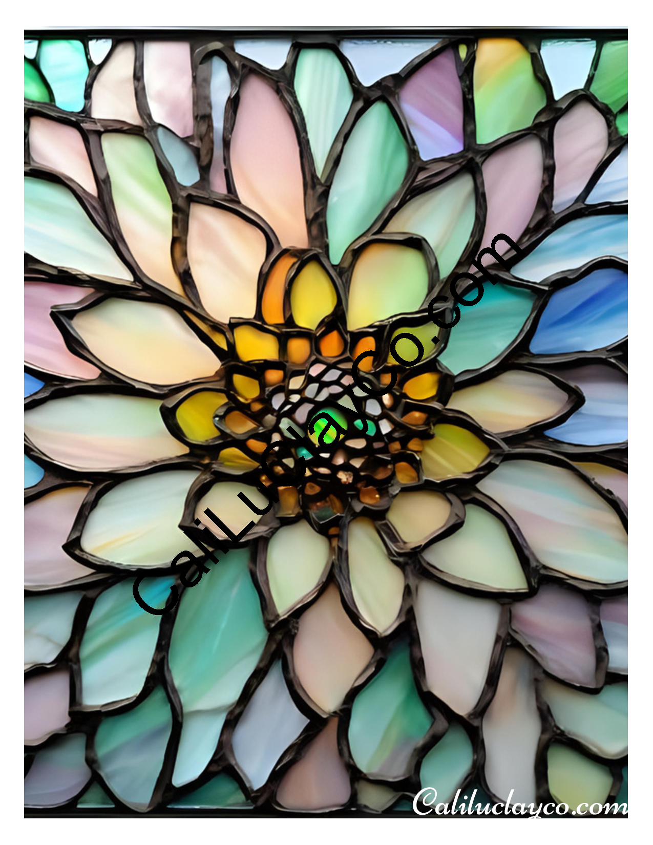 Floral Stained Glass #34 Left & Right Polymer Clay Water-Soluble Transfer Sheet / Tattoo Paper