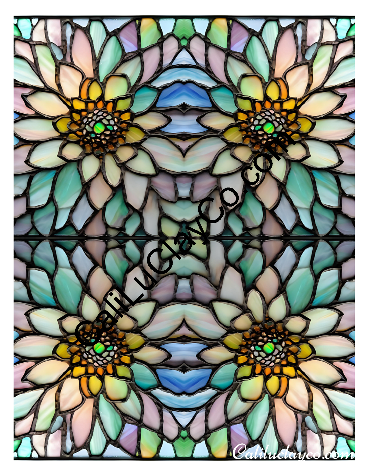 Floral Stained Glass #34 Mirrored X4 Polymer Clay Water-Soluble Transfer Sheet / Tattoo Paper