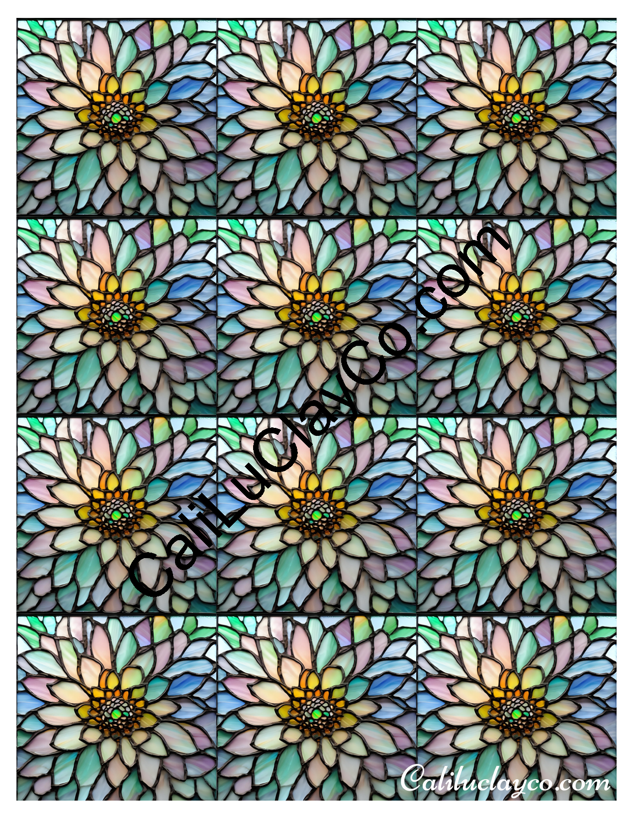 Floral Stained Glass #34 MULTI Left & Right Polymer Clay Water-Soluble Transfer Sheet / Tattoo Paper