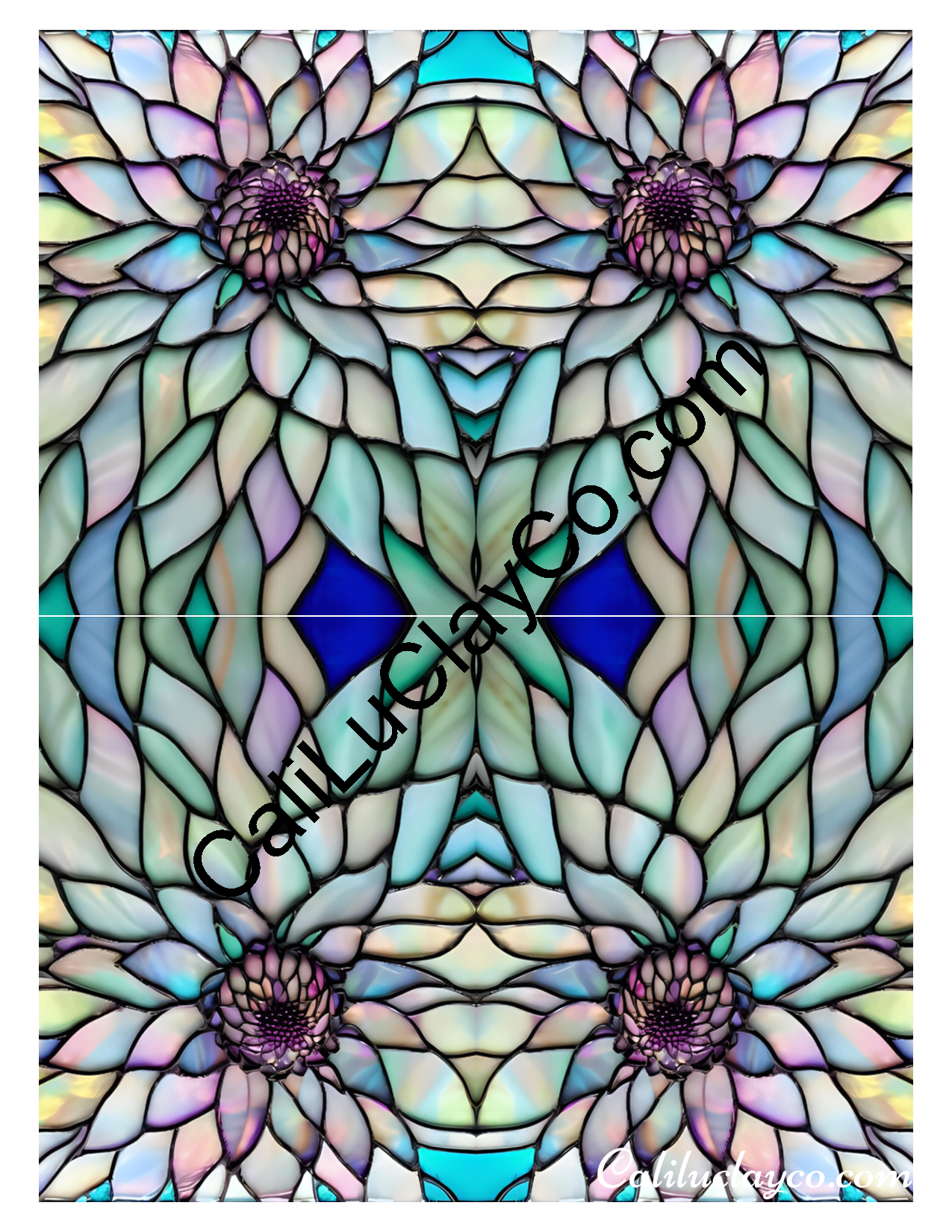 Floral Stained Glass #35 Mirrored x4 Polymer Clay Water-Soluble Transfer Sheet / Tattoo Paper