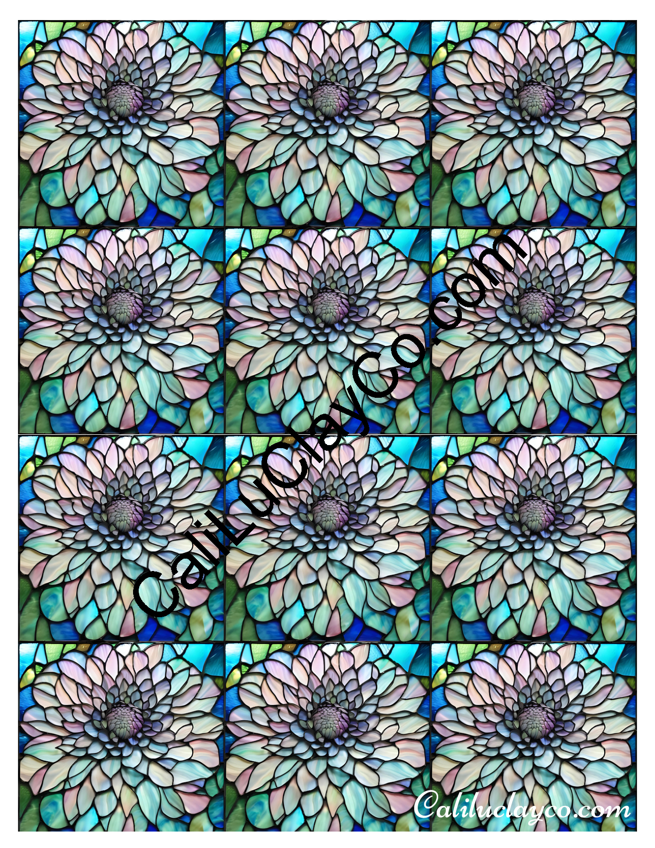 Floral Stained Glass #36 MULTI Left & Right Polymer Clay Water-Soluble Transfer Sheet / Tattoo Paper