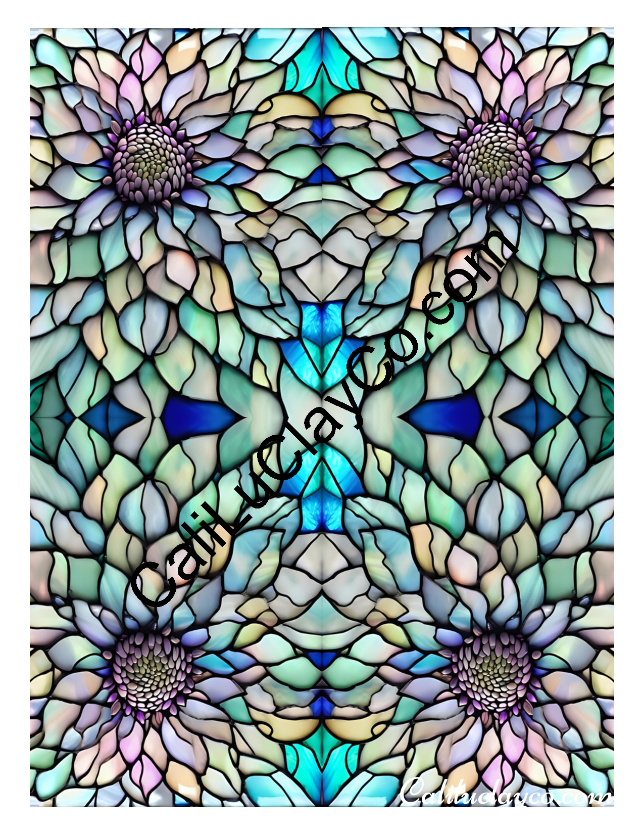 Floral Stained Glass #37 Mirrored x4 Polymer Clay Water-Soluble Transfer Sheet / Tattoo Paper