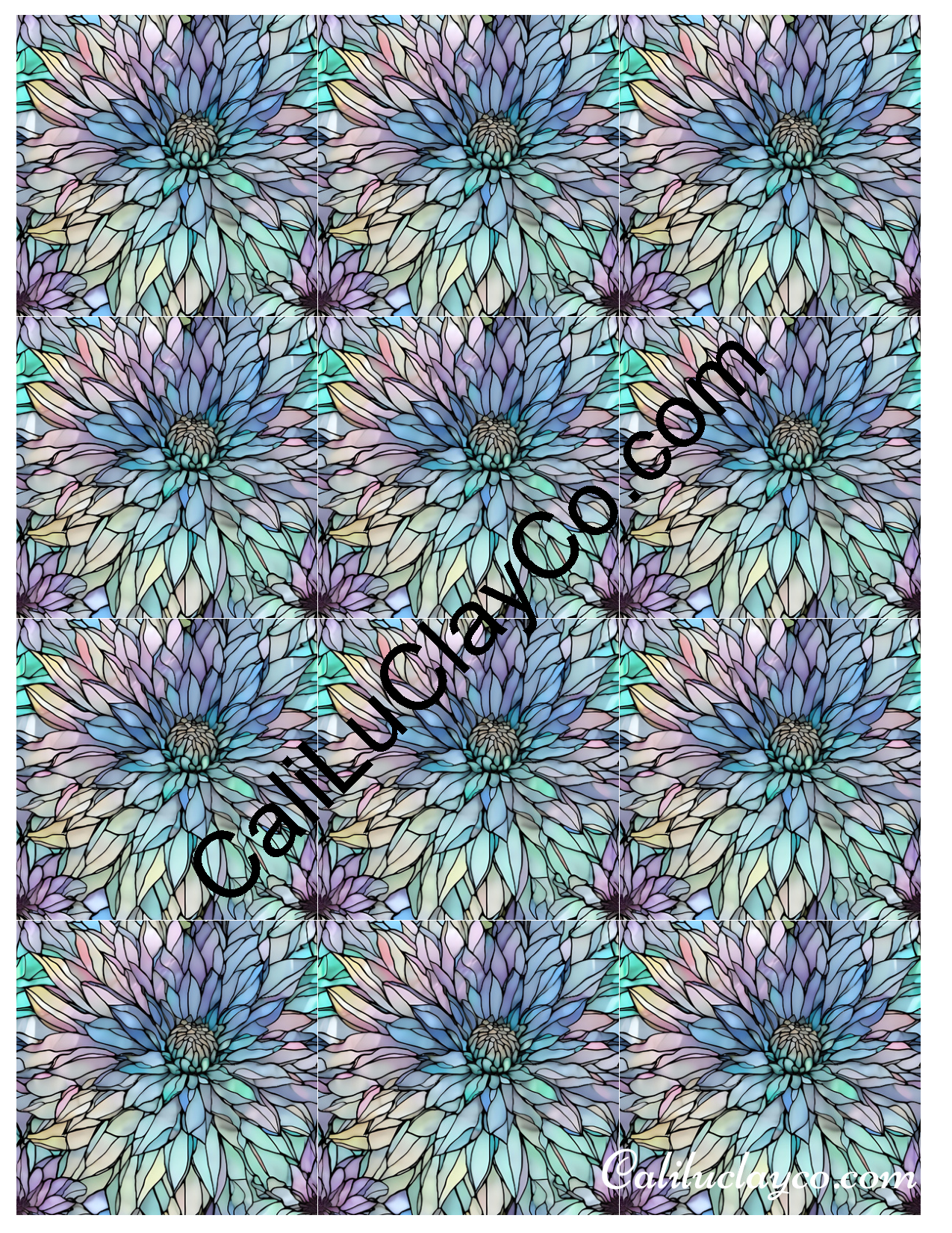 Floral Stained Glass #39 MULTI Left & Right Polymer Clay Water-Soluble Transfer Sheet / Tattoo Paper
