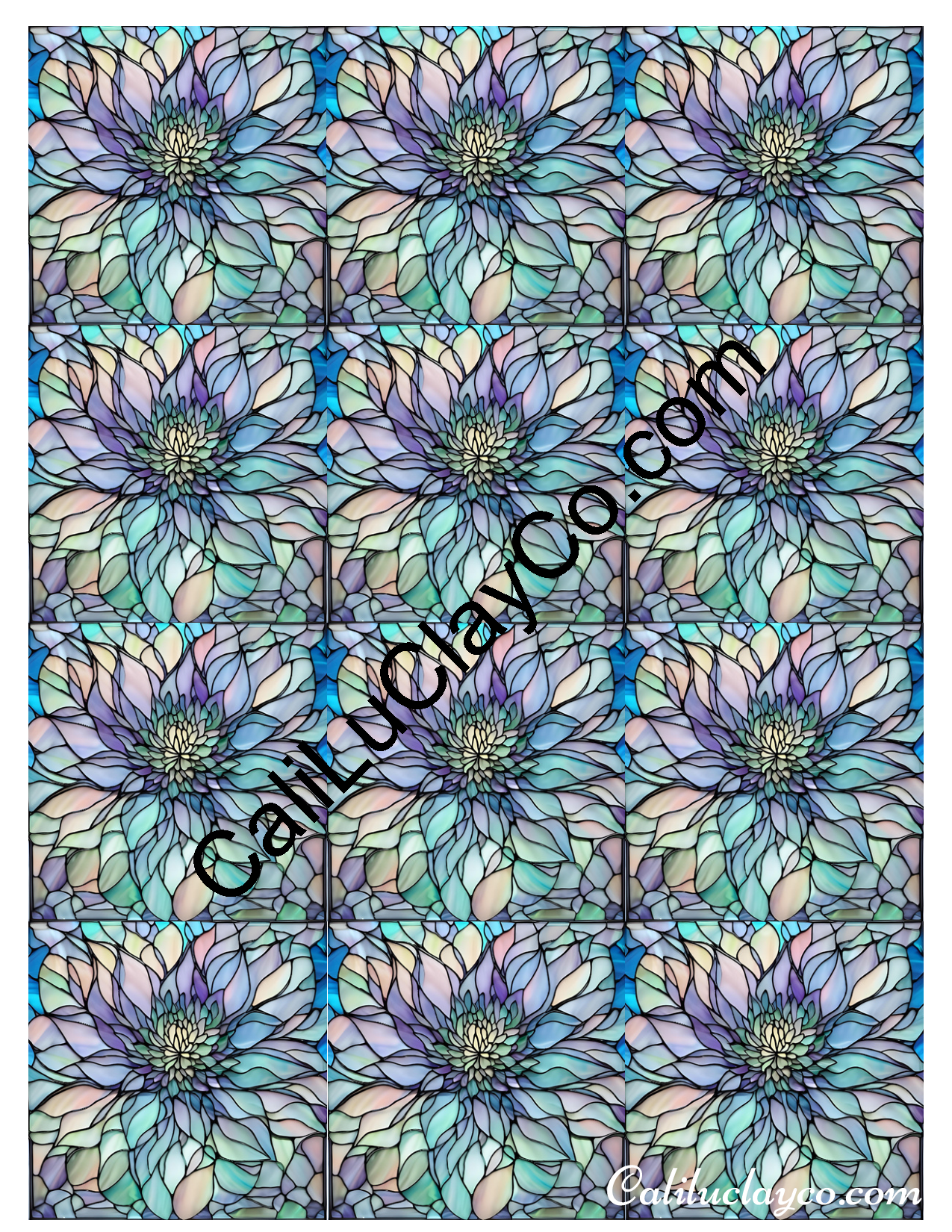 Floral Stained Glass #41 MULTI Left & Right Polymer Clay Water-Soluble Transfer Sheet / Tattoo Paper