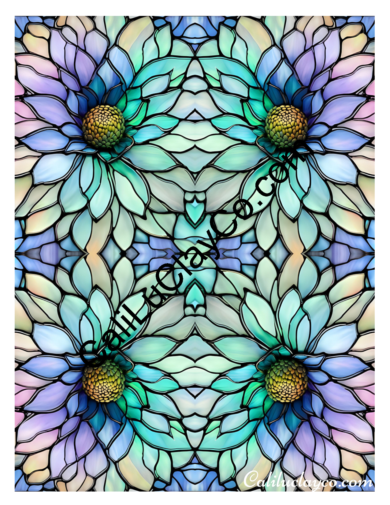 Floral Stained Glass #42 Mirrored Polymer Clay Water-Soluble Transfer Sheet / Tattoo Paper