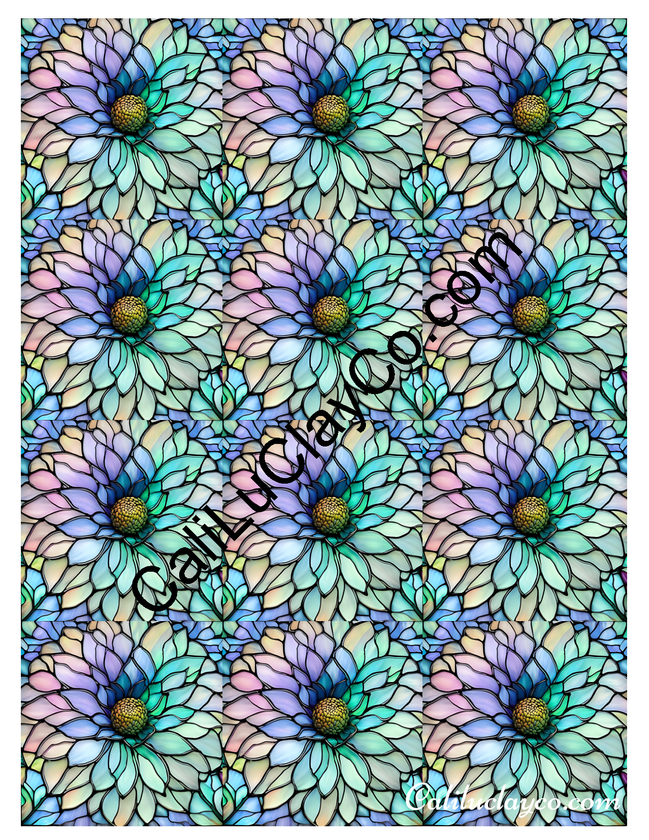 Floral Stained Glass #42 MULTI Left & Right Polymer Clay Water-Soluble Transfer Sheet / Tattoo Paper