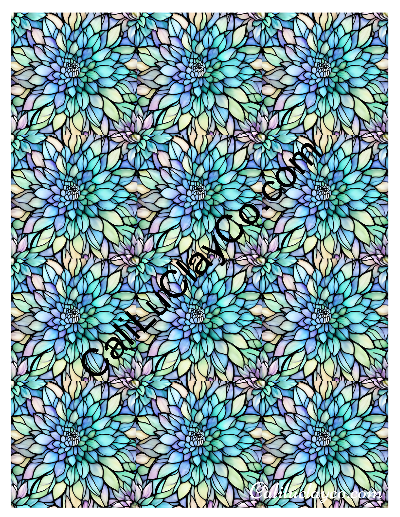 Floral Stained Glass #43 MULTI Left & Right Polymer Clay Water-Soluble Transfer Sheet / Tattoo Paper