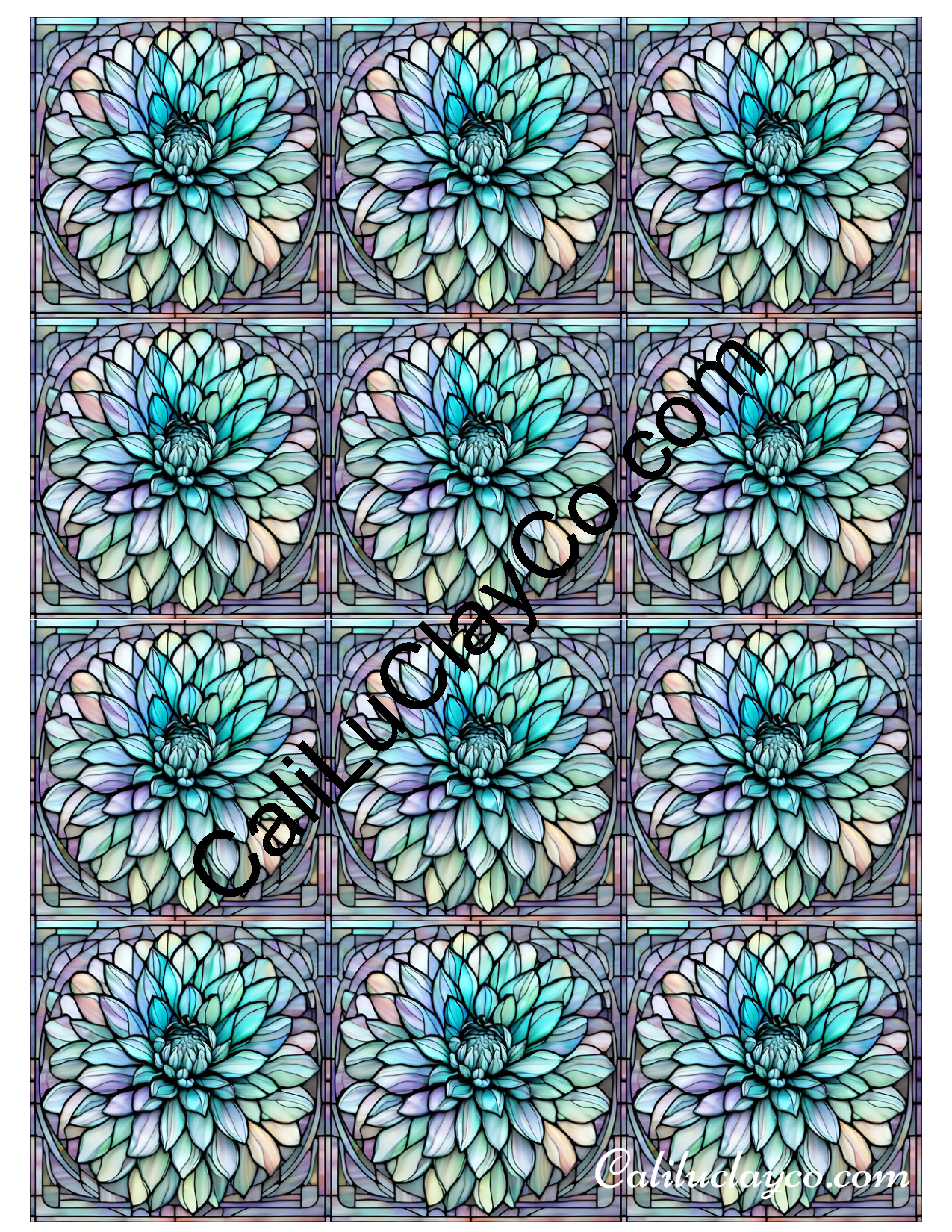 Floral Stained Glass #45 MULTI Left & Right Polymer Clay Water-Soluble Transfer Sheet / Tattoo Paper