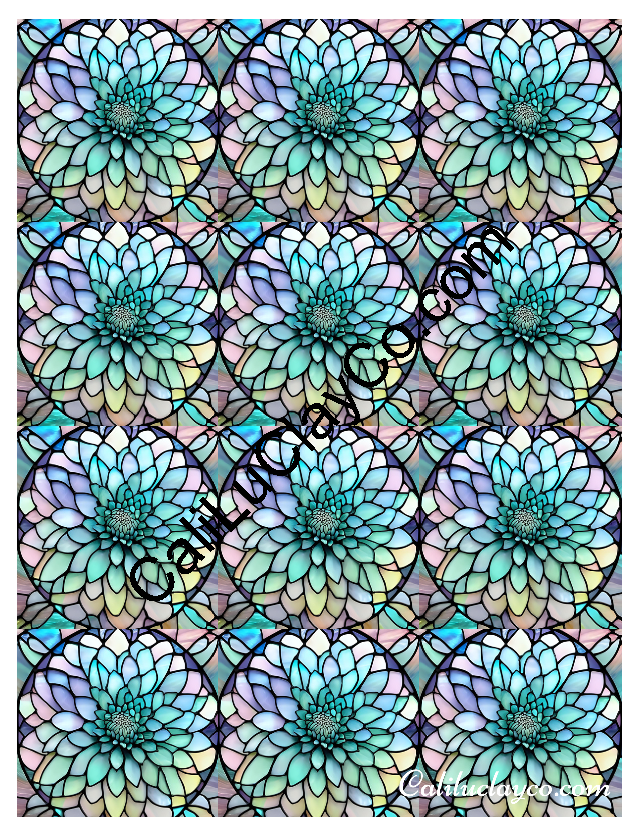 Floral Stained Glass #46 MULTI Left & Right Polymer Clay Water-Soluble Transfer Sheet / Tattoo Paper