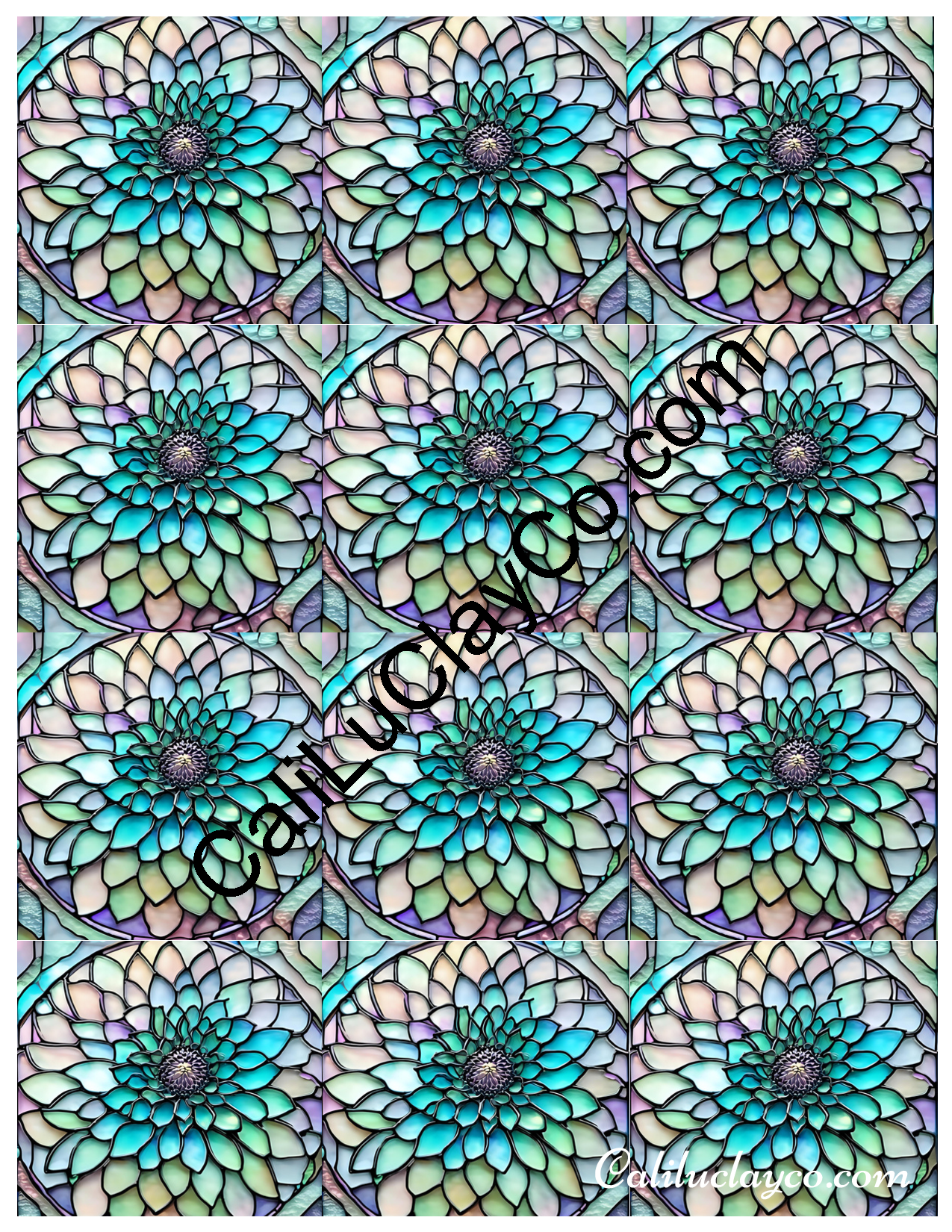 Floral Stained Glass #47 MULTI Left & Right Polymer Clay Water-Soluble Transfer Sheet / Tattoo Paper