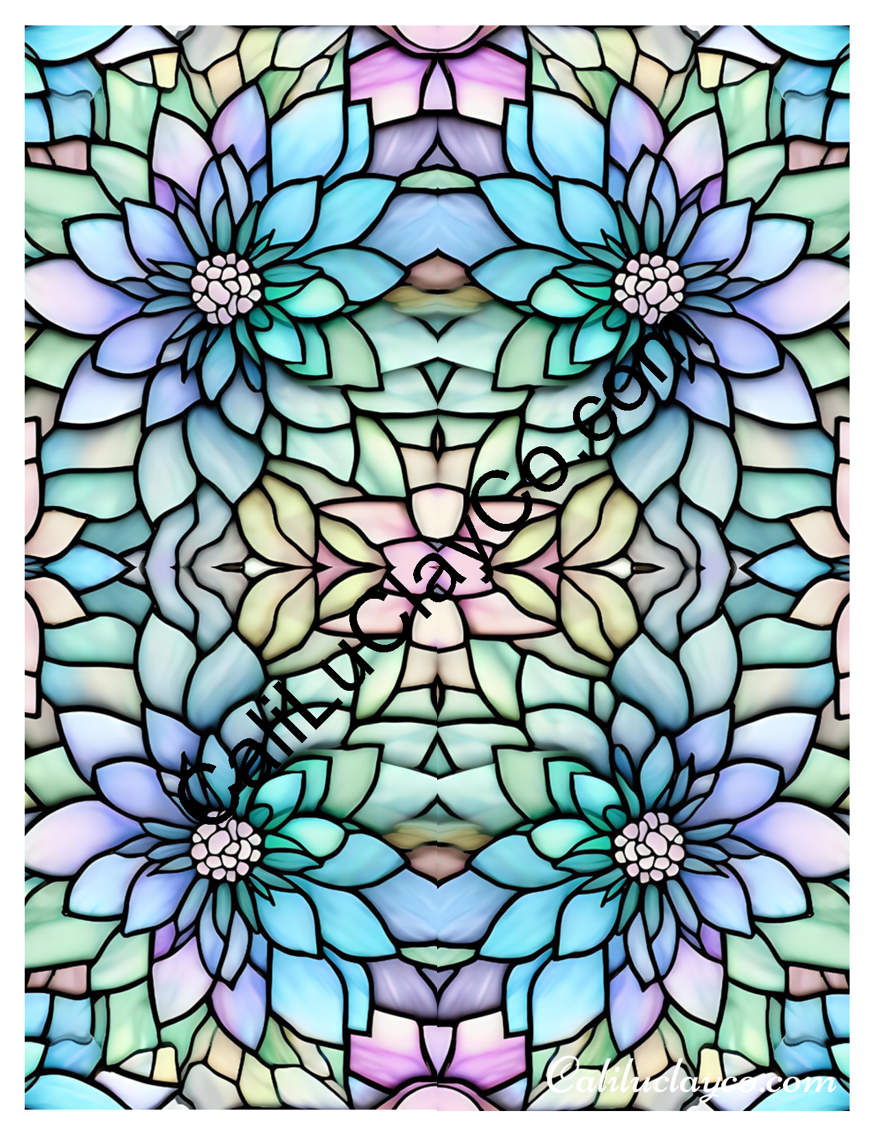 Floral Stained Glass #48 Mirrored Polymer Clay Water-Soluble Transfer Sheet / Tattoo Paper