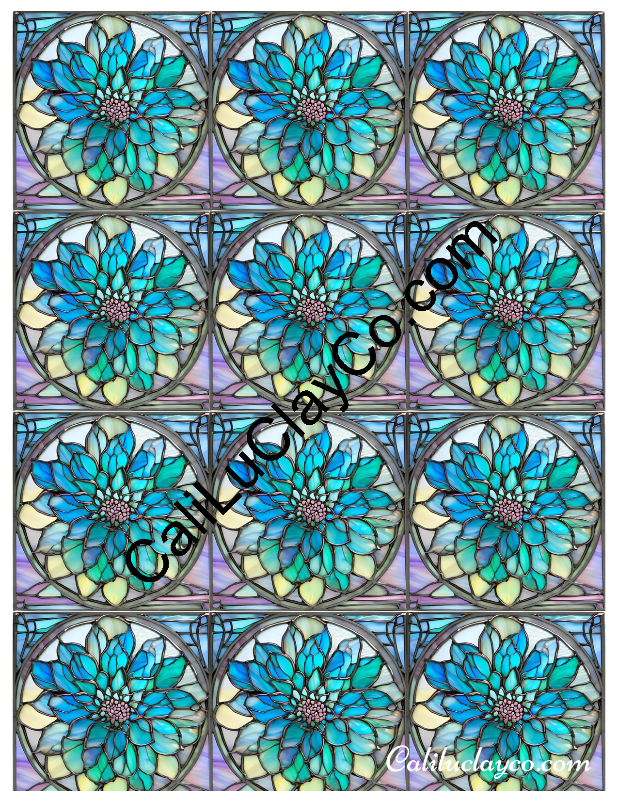Floral Stained Glass #49 MULTI Left & Right Polymer Clay Water-Soluble Transfer Sheet / Tattoo Paper