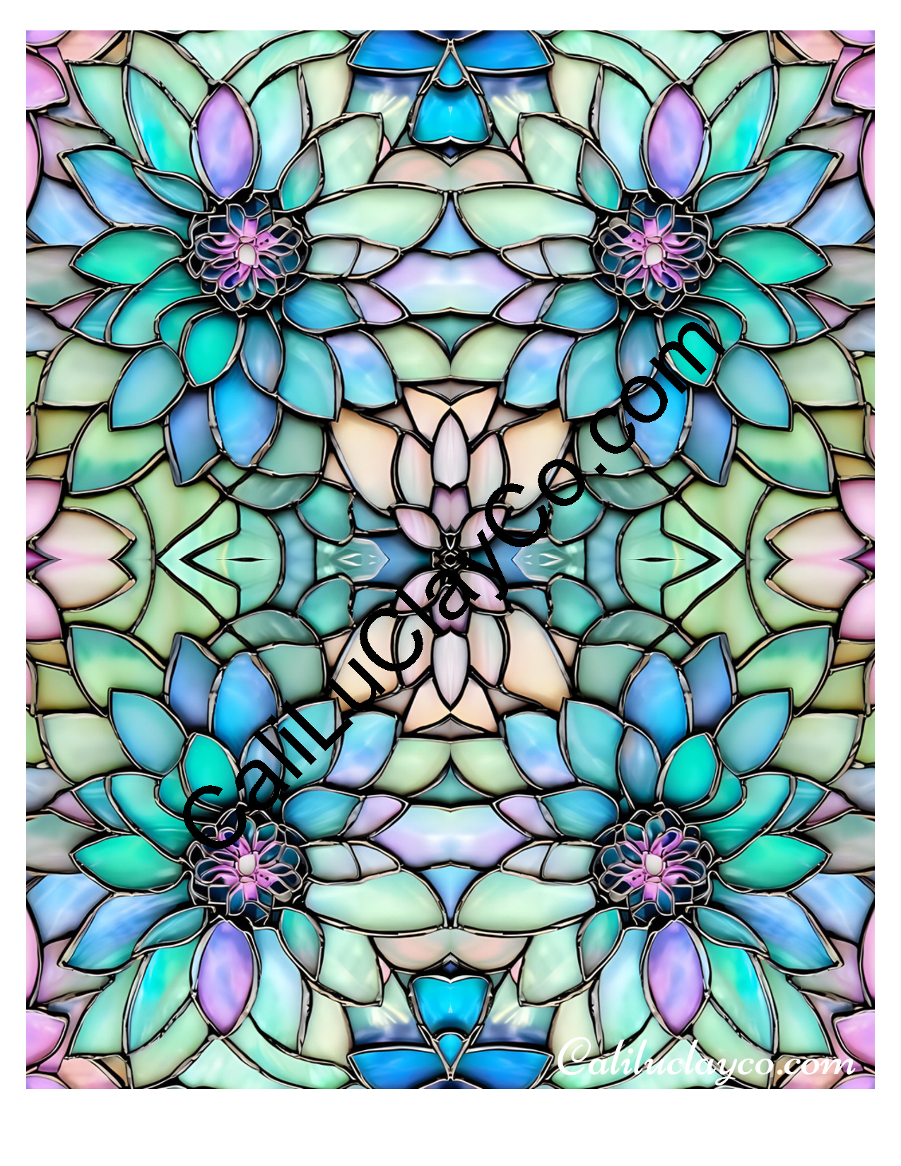 Floral Stained Glass #51 Mirrored Polymer Clay Water-Soluble Transfer Sheet / Tattoo Paper
