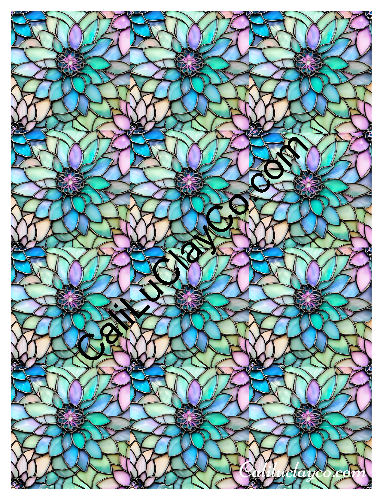 Floral Stained Glass #51 MULTI Left & Right Polymer Clay Water-Soluble Transfer Sheet / Tattoo Paper