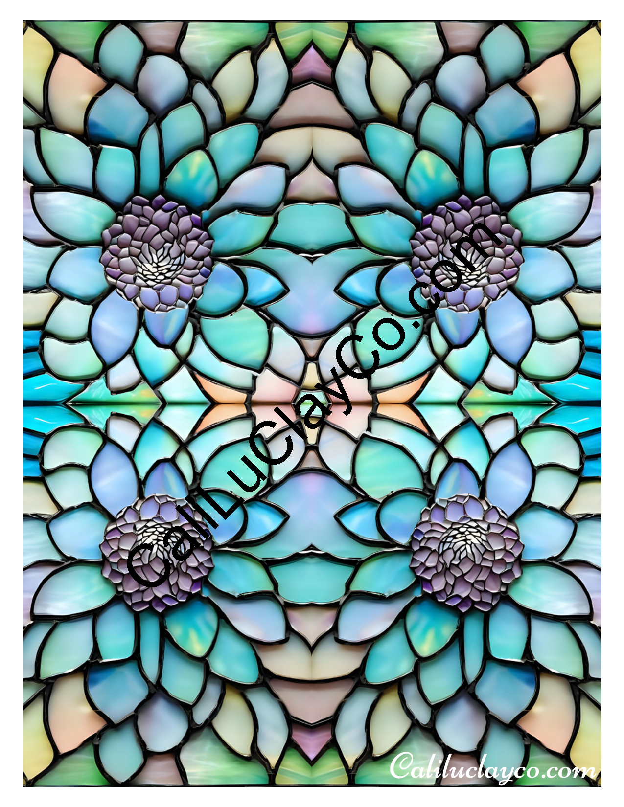 Floral Stained Glass #53 Mirrored Polymer Clay Water-Soluble Transfer Sheet / Tattoo Paper