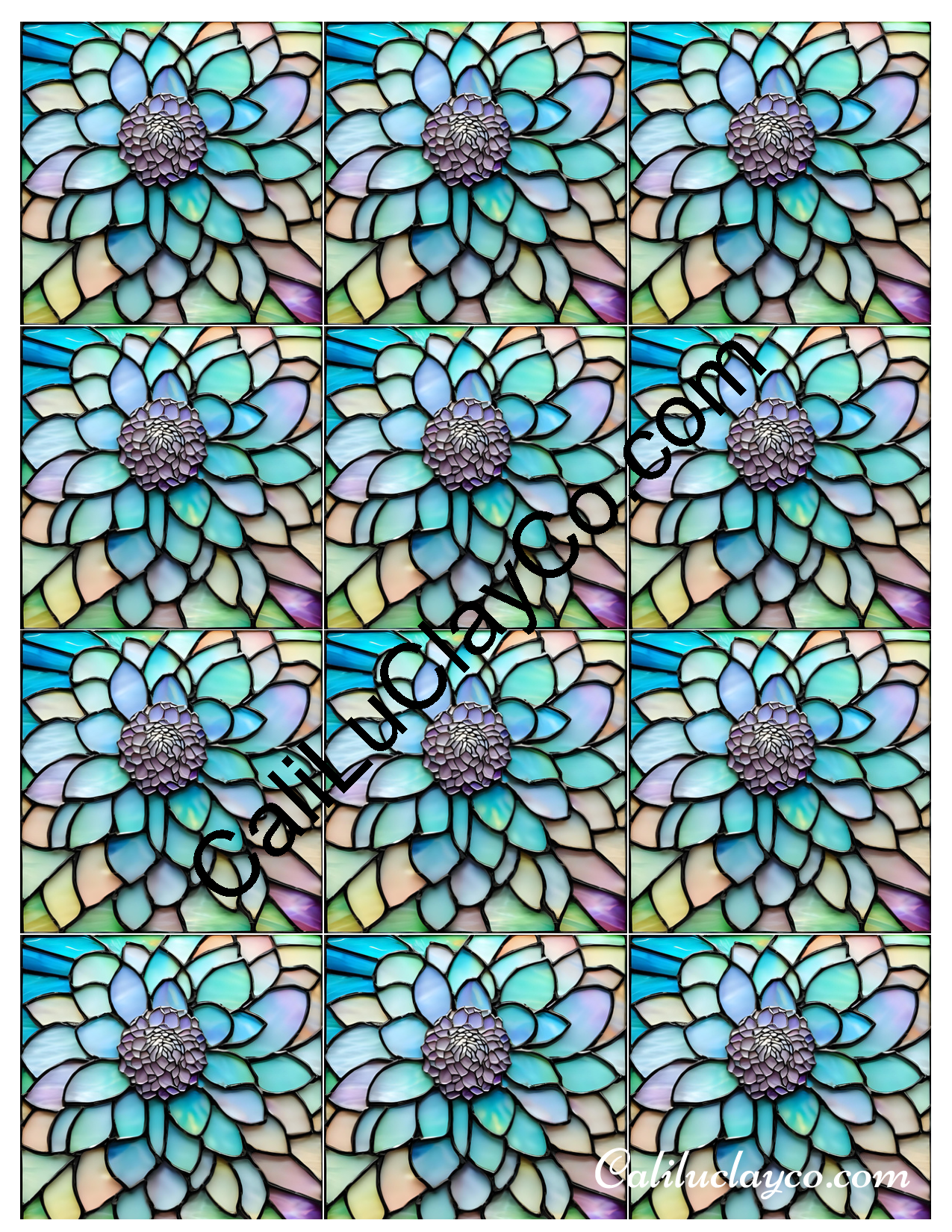Floral Stained Glass #53 MULTI Left & Right Polymer Clay Water-Soluble Transfer Sheet / Tattoo Paper