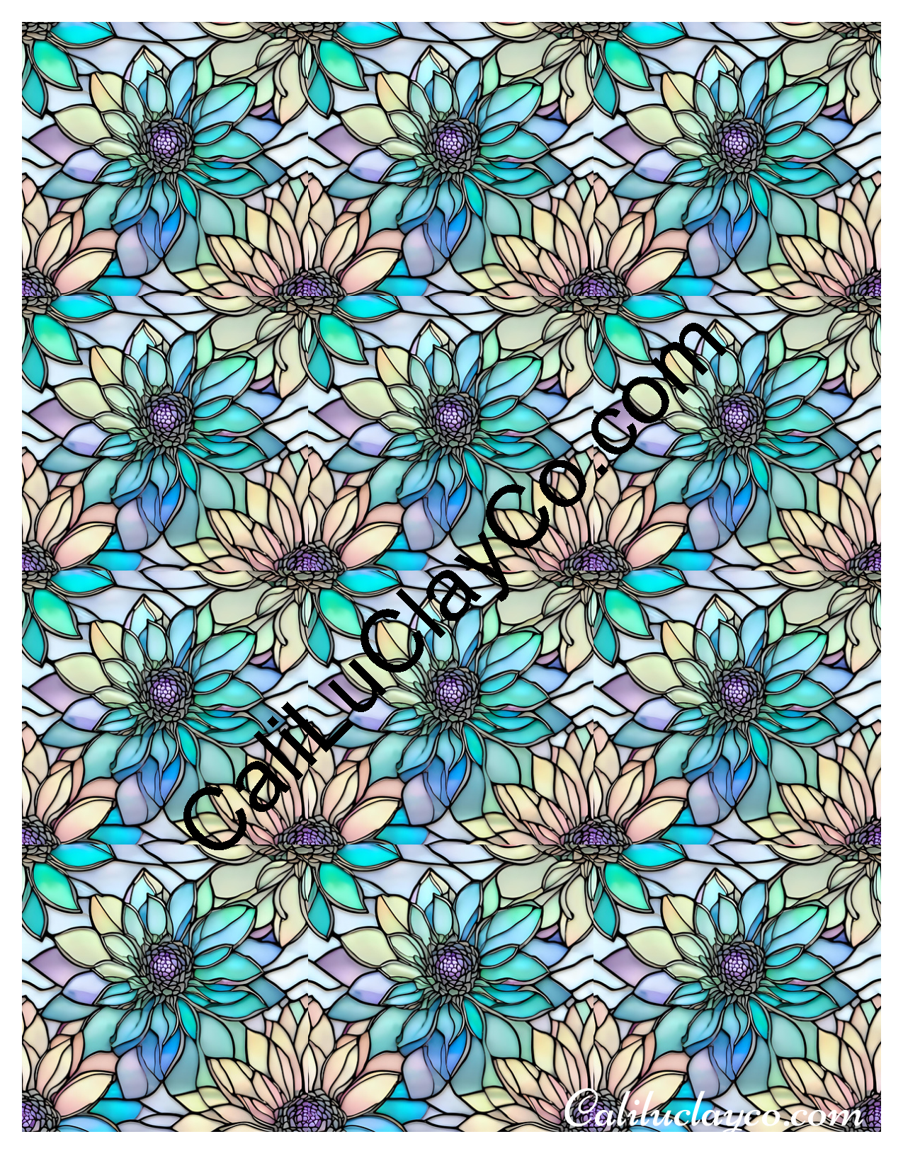 Floral Stained Glass #54 MULTI Left & Right Polymer Clay Water-Soluble Transfer Sheet / Tattoo Paper