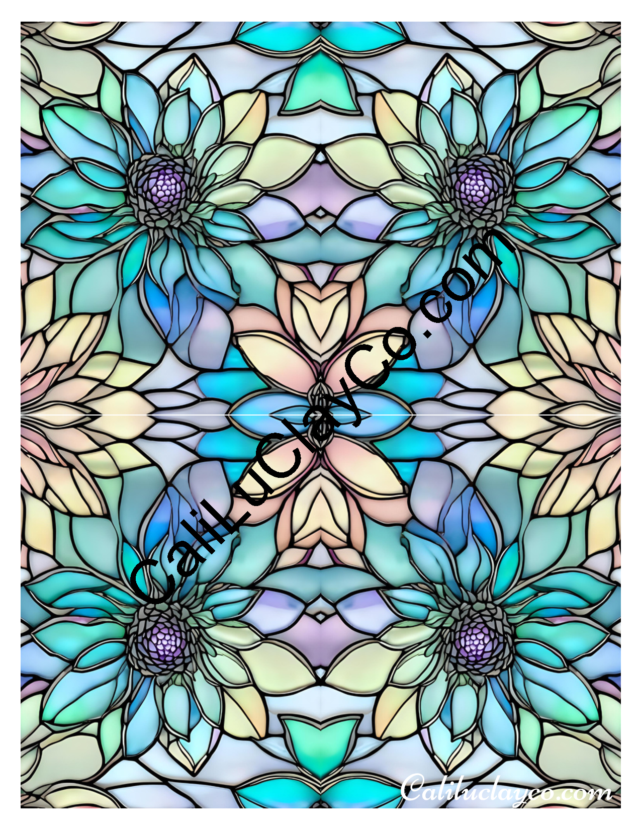 Floral Stained Glass #54 Mirrored Polymer Clay Water-Soluble Transfer Sheet / Tattoo Paper