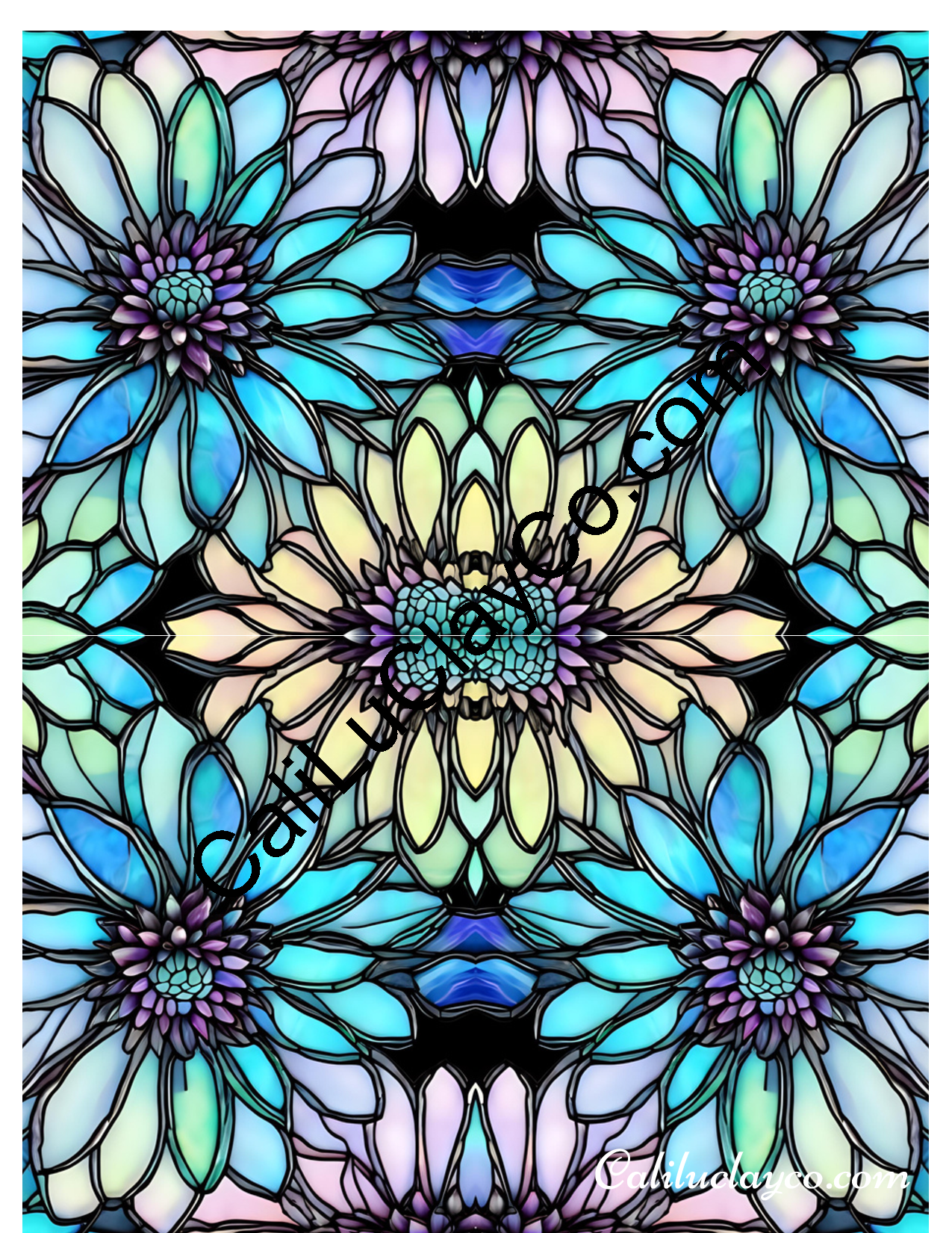 Floral Stained Glass #56 Mirrored Polymer Clay Water-Soluble Transfer Sheet / Tattoo Paper