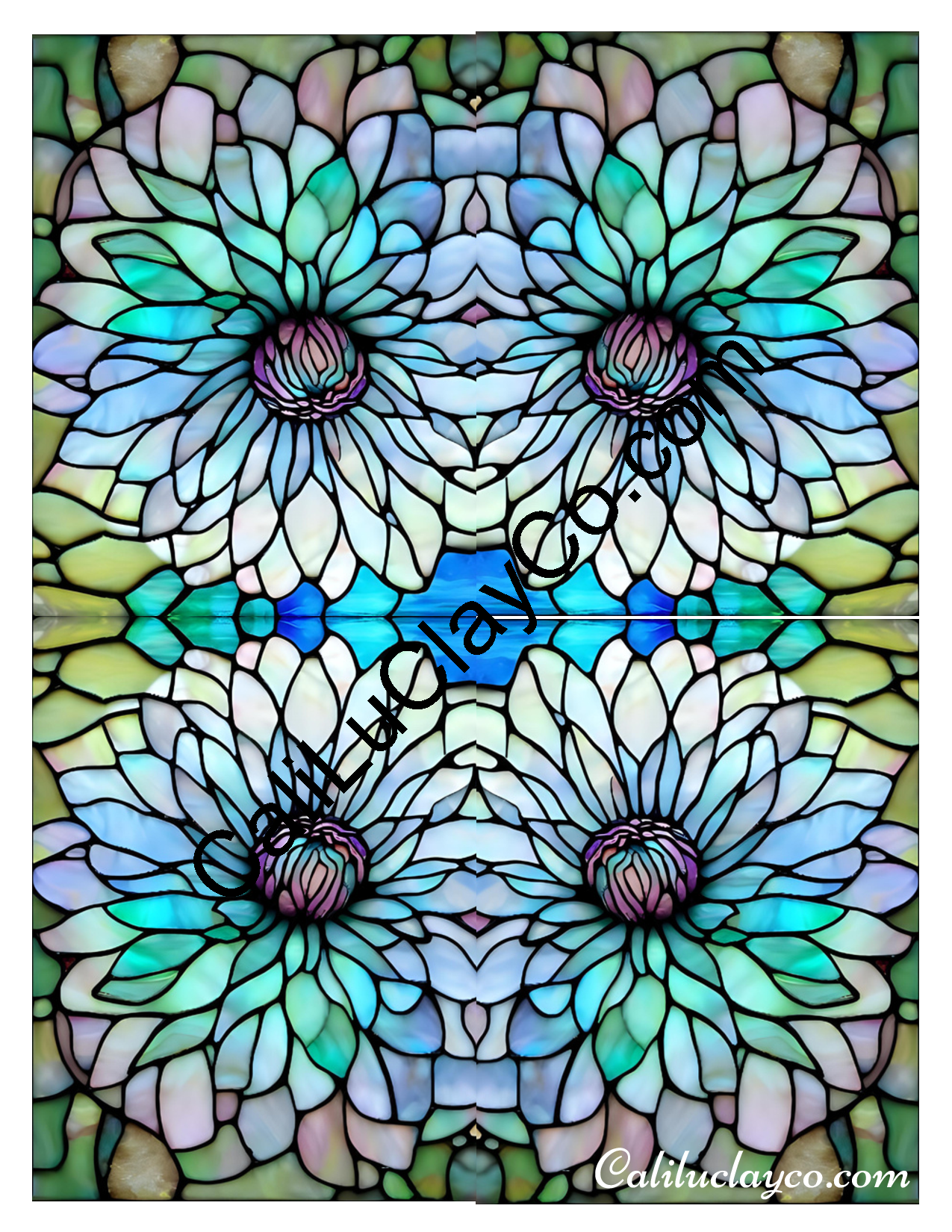 Floral Stained Glass #58 Mirrored Polymer Clay Water-Soluble Transfer Sheet / Tattoo Paper