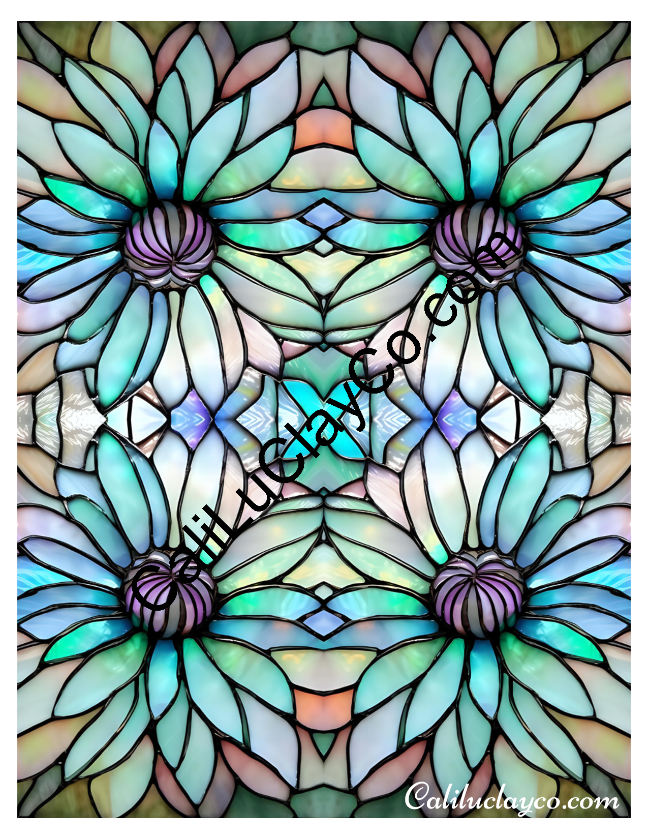 Floral Stained Glass #59 Mirrored Polymer Clay Water-Soluble Transfer Sheet / Tattoo Paper