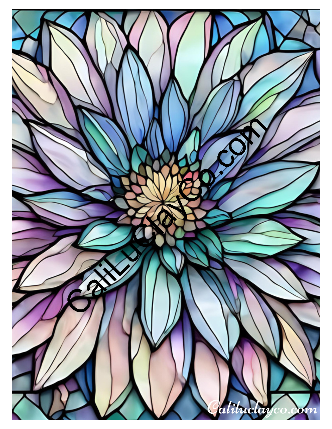 Floral Stained Glass #63 Left & Right Polymer Clay Water-Soluble Transfer Sheet / Tattoo Paper