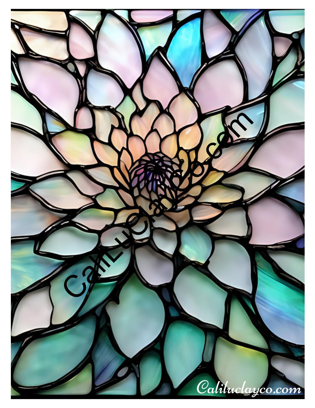 Floral Stained Glass #64 Left & Right Polymer Clay Water-Soluble Transfer Sheet / Tattoo Paper