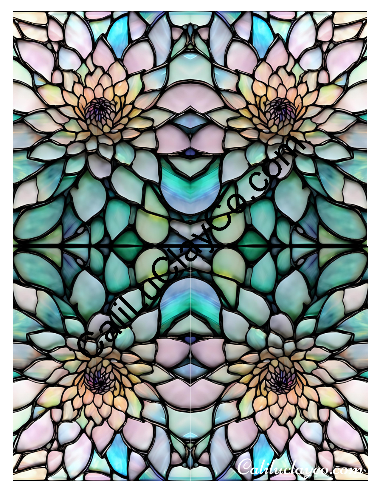 Floral Stained Glass #64 Mirrored Polymer Clay Water-Soluble Transfer Sheet / Tattoo Paper