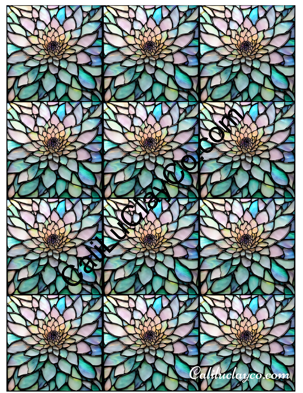 Floral Stained Glass #64 MULTI Left & Right Polymer Clay Water-Soluble Transfer Sheet / Tattoo Paper