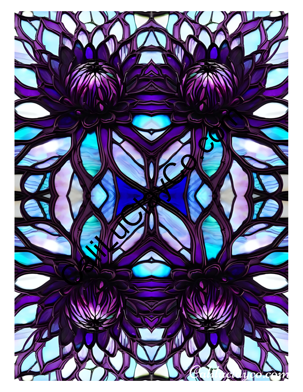 Floral Stained Glass #65 Mirrored Polymer Clay Water-Soluble Transfer Sheet / Tattoo Paper