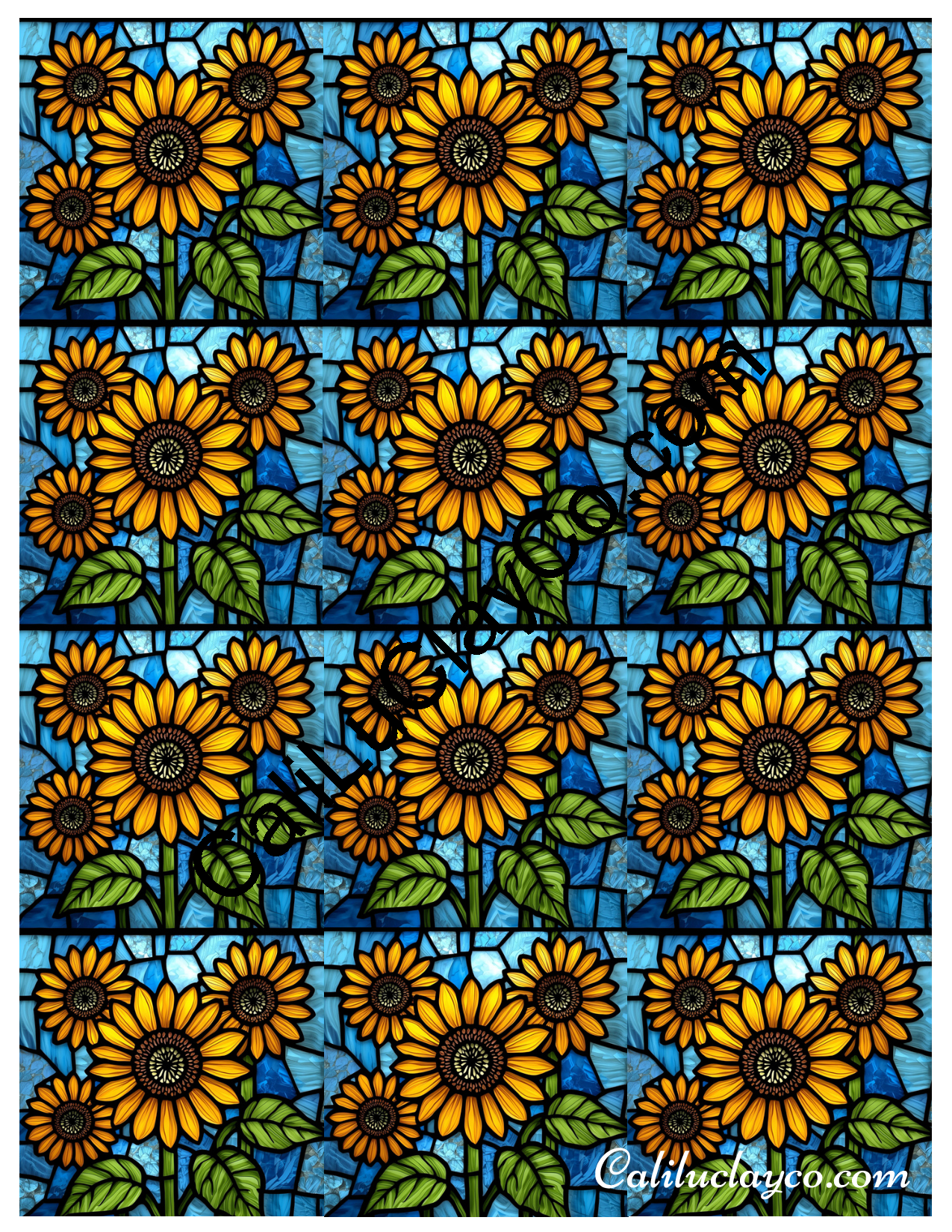 Sunflower Stained Glass #10 MULTI Left & Right Polymer Clay Water-Soluble Transfer Sheet / Tattoo Paper