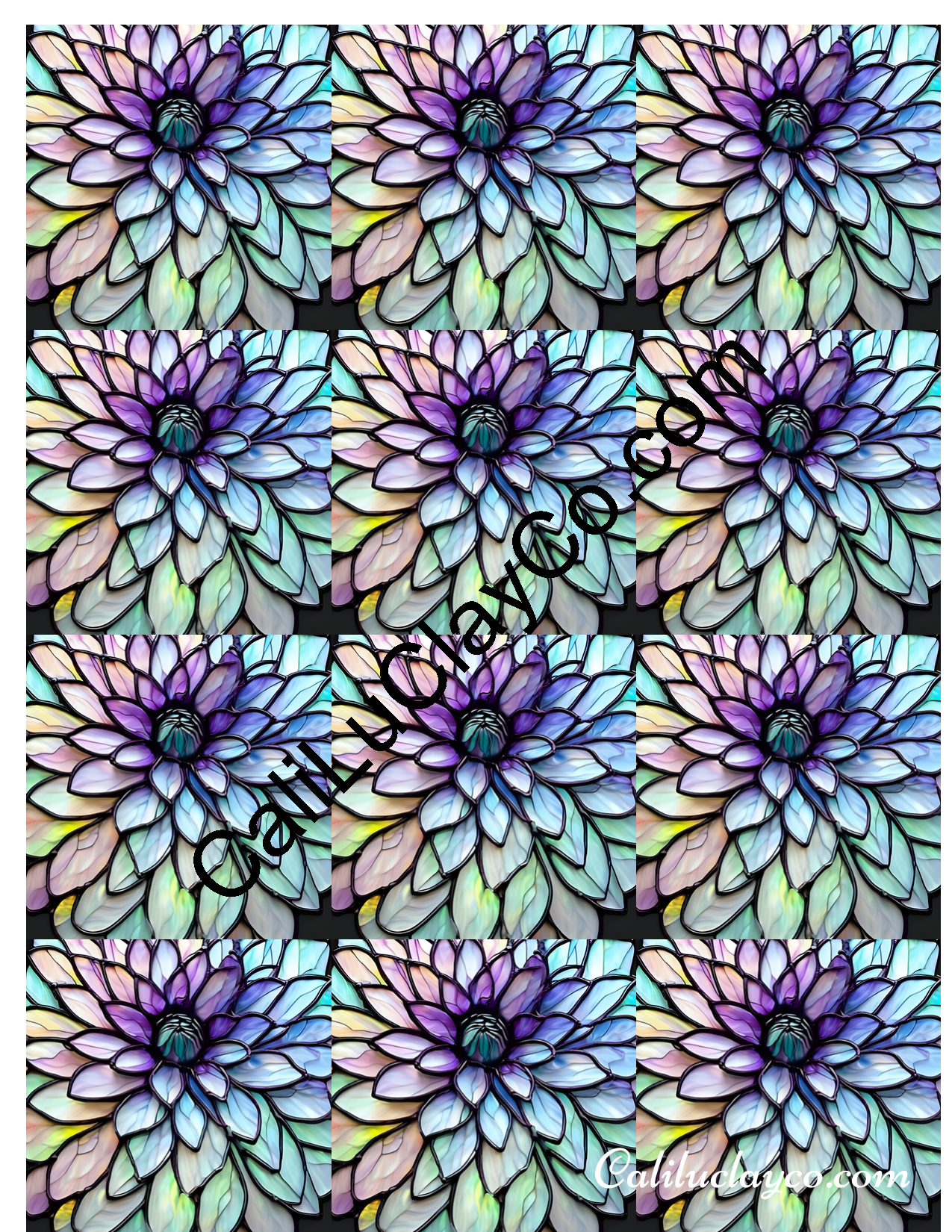 Floral Stained Glass #66 MULTI Left & Right Polymer Clay Water-Soluble Transfer Sheet / Tattoo Paper