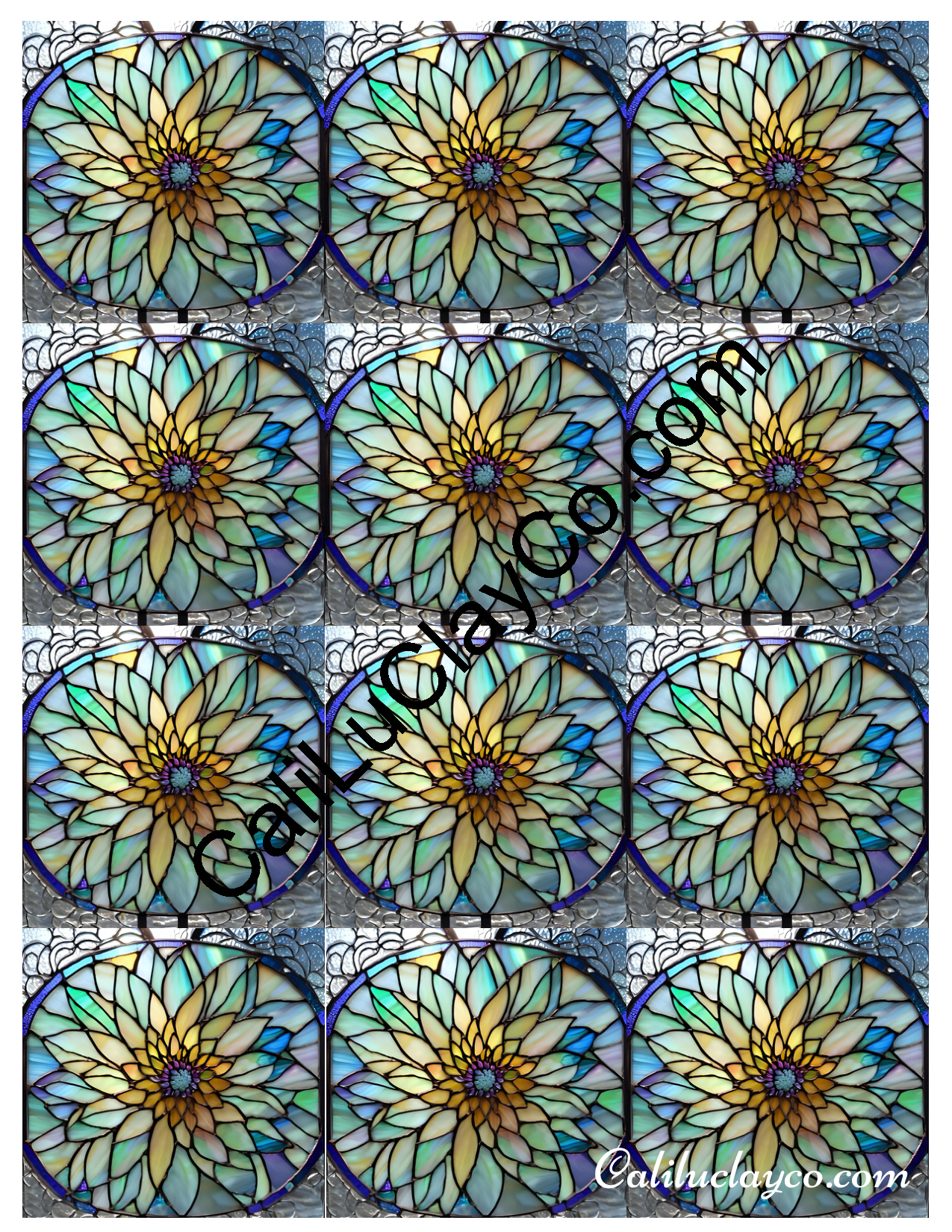 Floral Stained Glass #67 MULTI Left & Right Polymer Clay Water-Soluble Transfer Sheet / Tattoo Paper