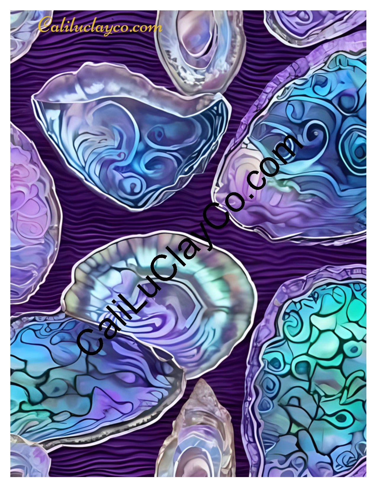 Purple & Teal Stones #3 Left & Right Polymer Clay Water-Soluble Transfer Sheet / Tattoo Paper